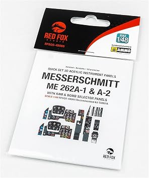 Red Fox QS-48065 1/48 Messerschmitt Me 262A-1/A-2 with R4M & Bomb selector 3D Acrylic Cockpitt Instrument Panel (for Tamiya)