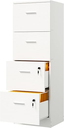 DWVO Archivador de 4 cajones con cerradura, archivador para archivos de tamaño A4, actualizado, color blanco