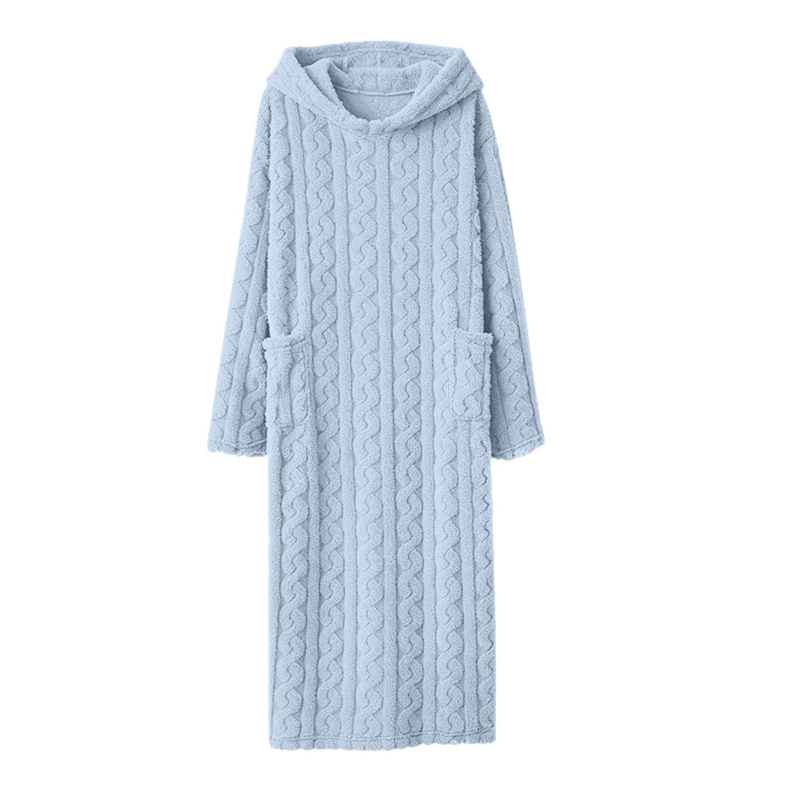Albornoz con capucha para mujer, para otoño e invierno, cómodo, suave, largo, acogedor, cálido, de forro polar, con bolsillos, manga larga, mullido, de felpa, grueso, a la moda