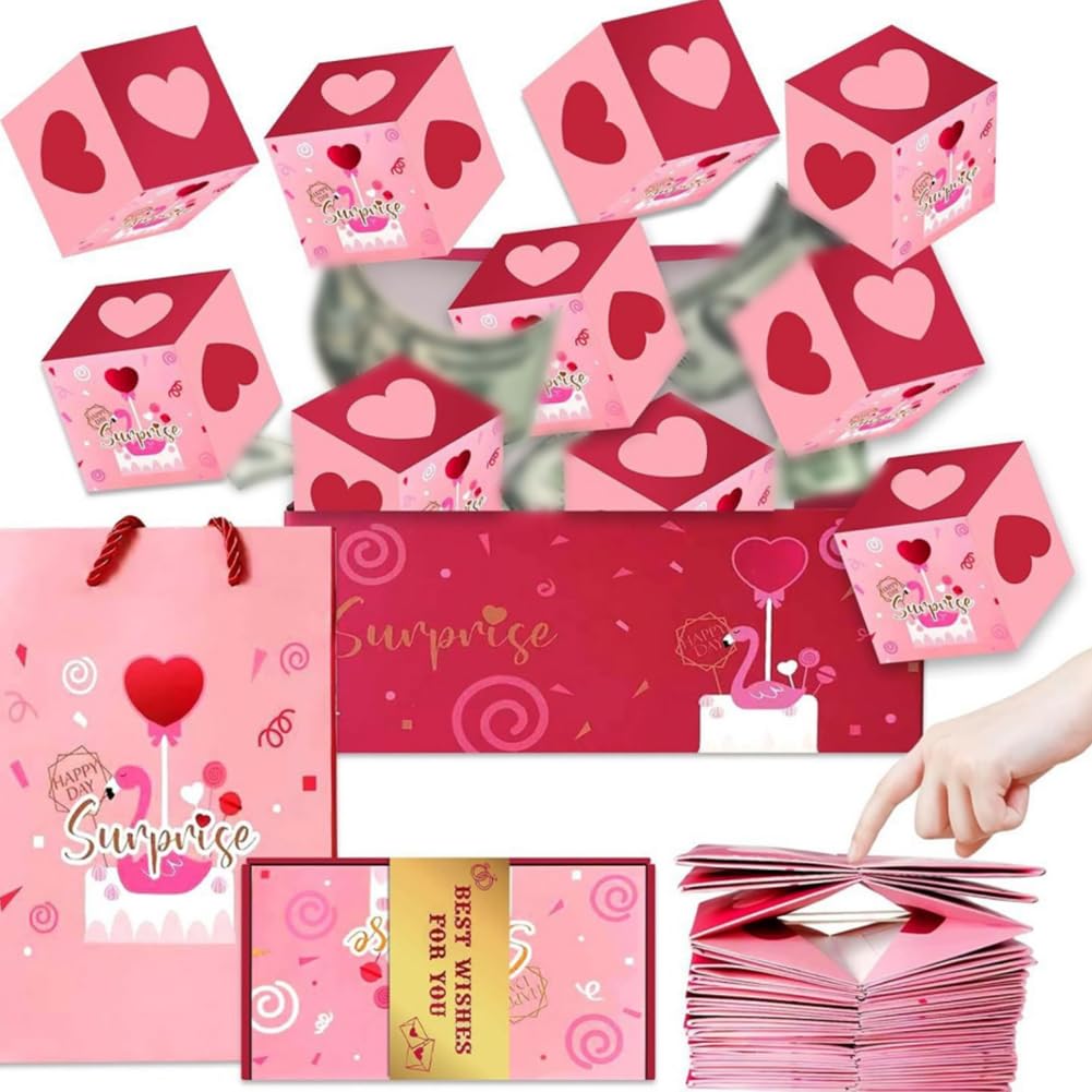 Scatola Regalo A Sorpresa per San valentinos Scatola Regalo Esplosiva Fai da Te con Sacchetto Amore Cuore Rosso Rosa Biglietti Creativi e Rom Ci per Anniversario Matrimonio Ringraziamen