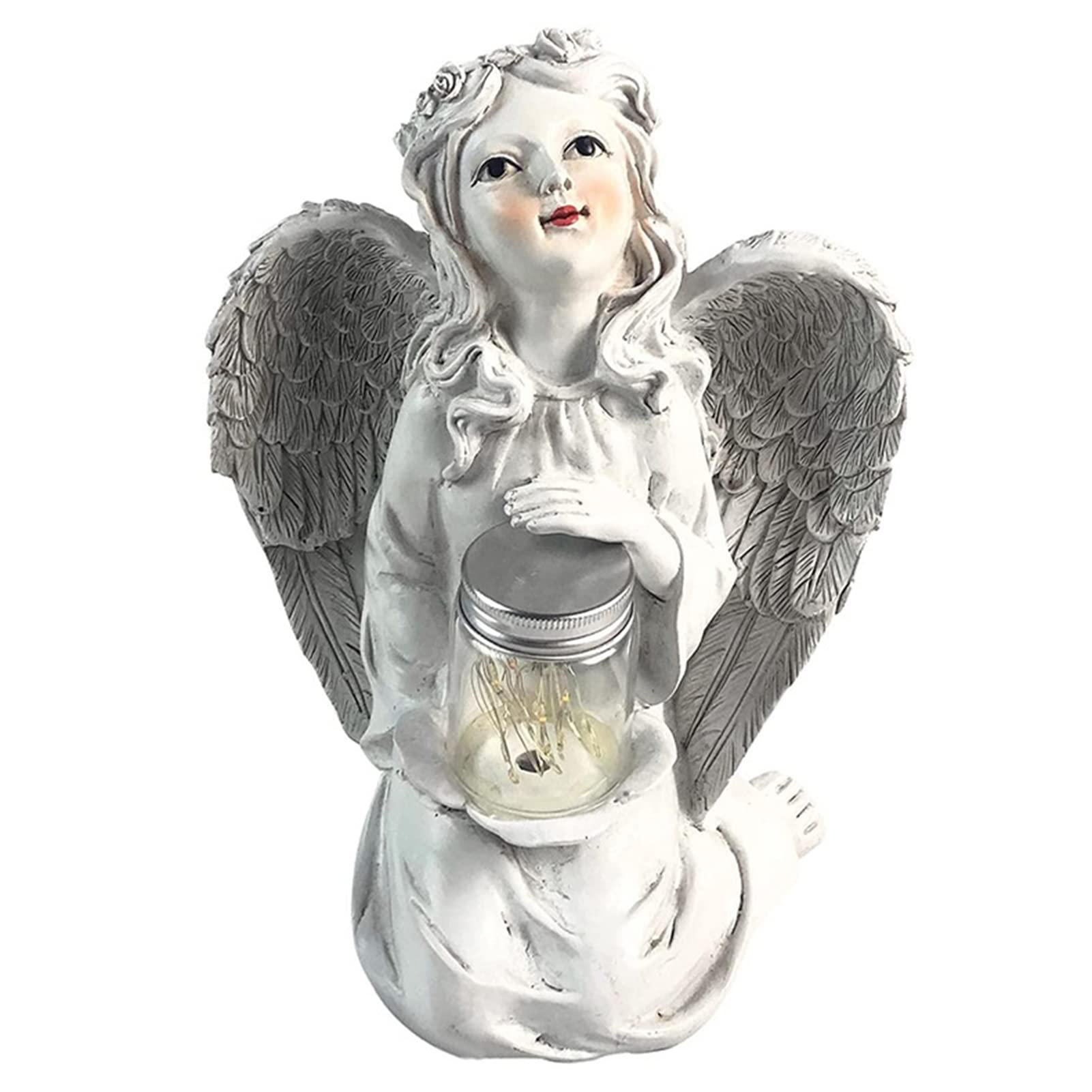 Estatua De Jardín con Luz Solar Ángel Chica con Alas Adornos De Resina para Decoración De Patio, Interior Y Exterior
