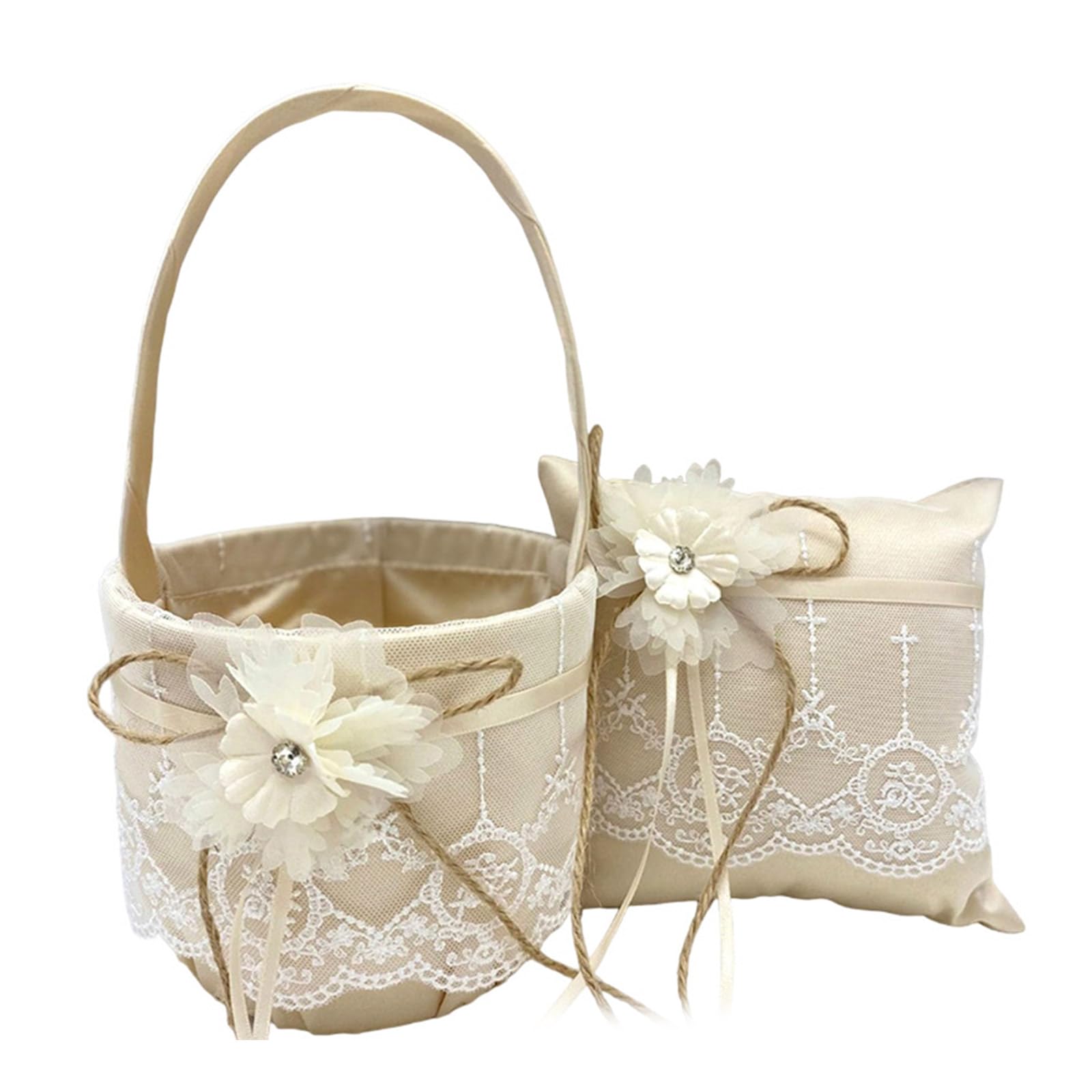 JSGHGDF Exquisite Lace Cushion Punnet Bows for Wedding Flower Girls Rings Photo Props for Wedding Planners Lace Fabric Decors