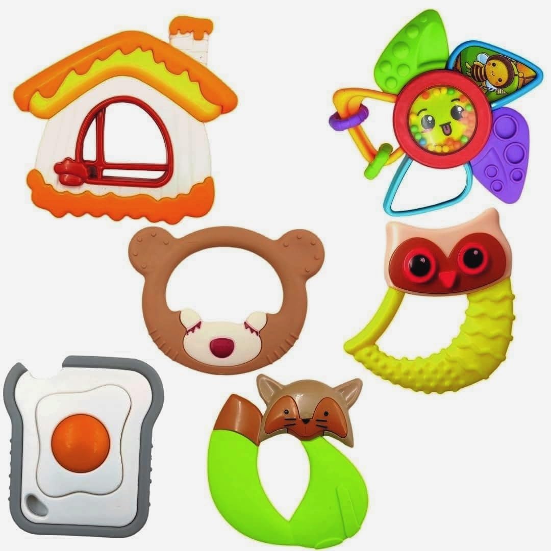 Fratelli Rattle Toys for Babies Infant Colourful Attractive Rattles and Teathers for 0-12 Months New Born Baby Toys Rattle Set with Fun Colors & Soft