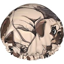 Cute Pug Dog Soccer Shower Cap for Women,Double Waterproof Layers Bathing Shower Hat Large Designed for all Hair