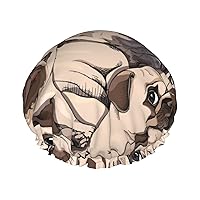 Vista 1 de Lindo gorro de ducha de perro carlino para mujer, doble capa impermeable, sombrero de ducha grande diseñado para todos los cabellos
