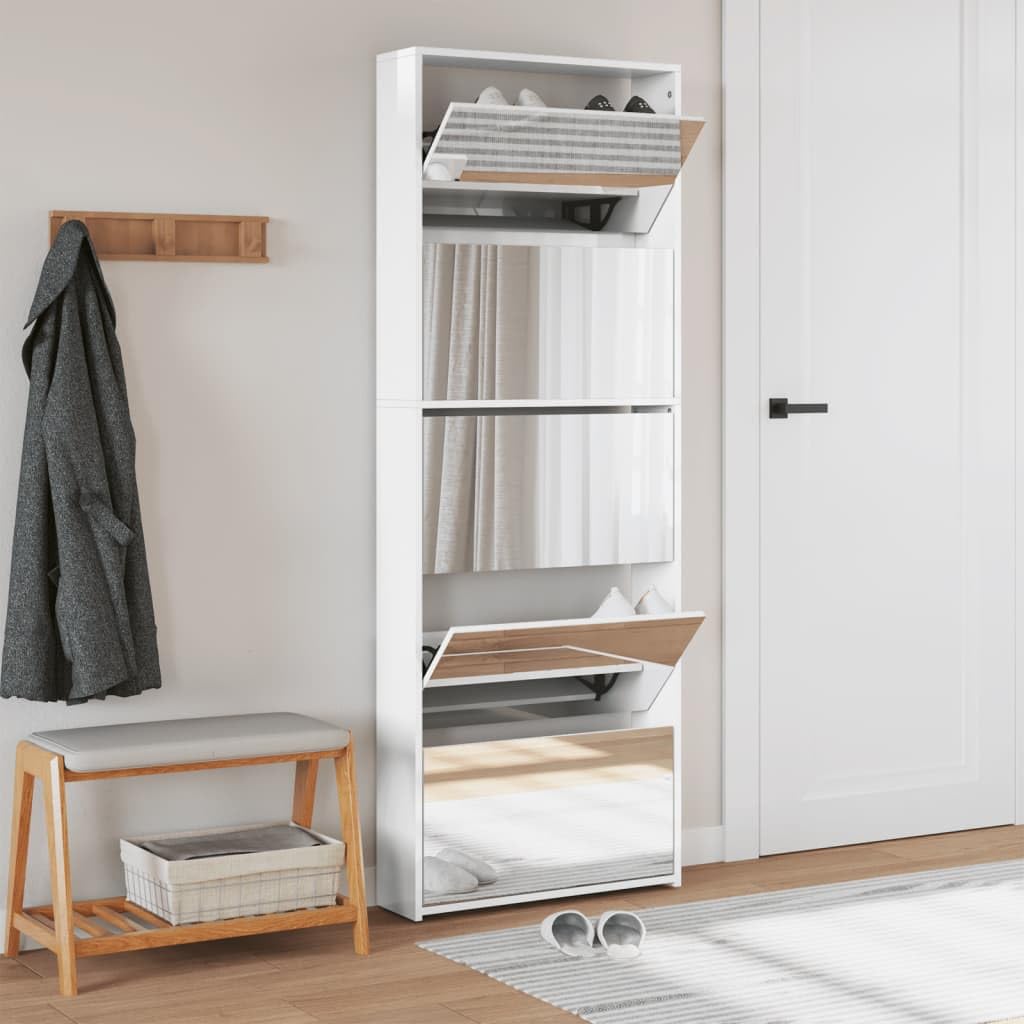 Rantry Scarpiera con Specchio a 5 Livelli Bianco Lucido 63x17x169,5 cm Mobili, Scaffale Portascarpe Organizzatore per Scarpe Stoccaggio Salva Spazio per Corridoio