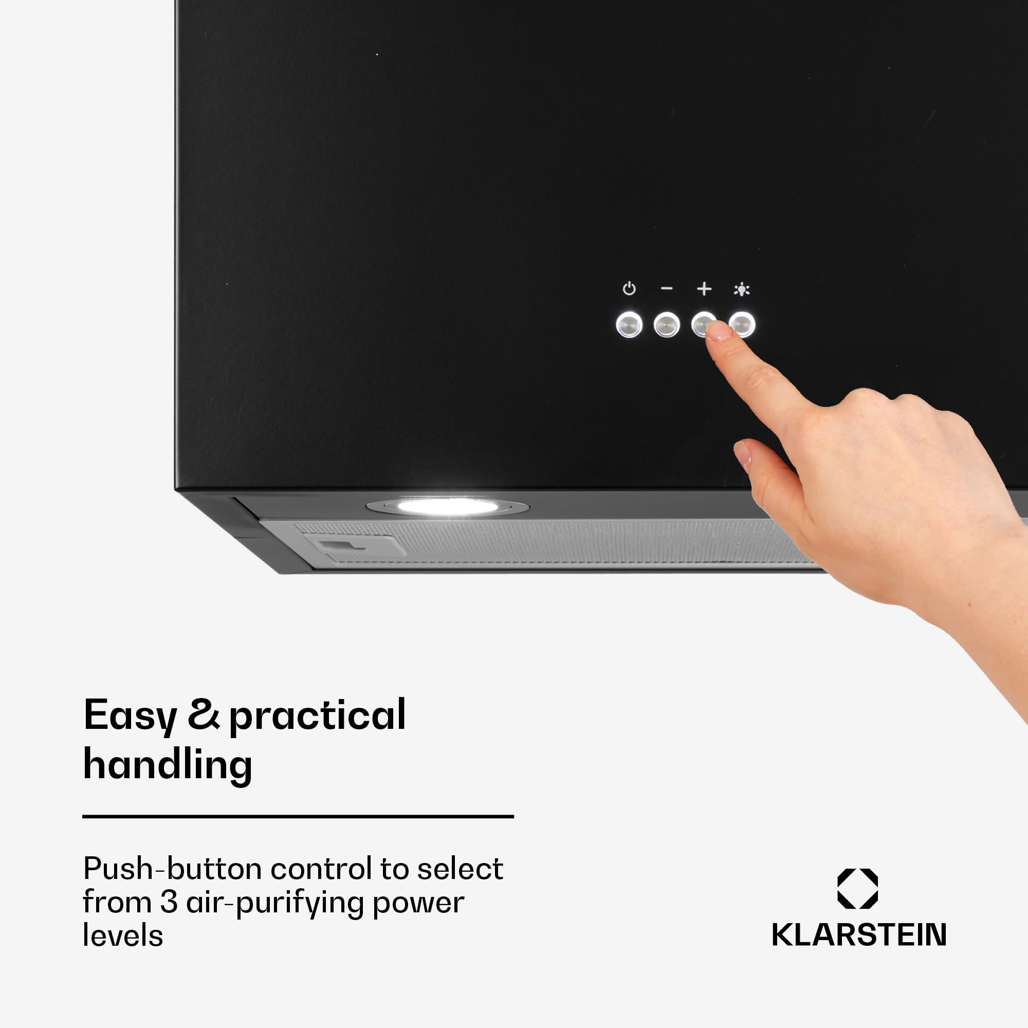 Klarstein Okap kuchenny, Okap wyspowy wiszący, wyciągowy/z recyrkulacją, Nowoczesny z 3 biegami, Timer, Przepływ 624 m³/h, Filtr węglowy, Wydajny wyspowy, Czarny