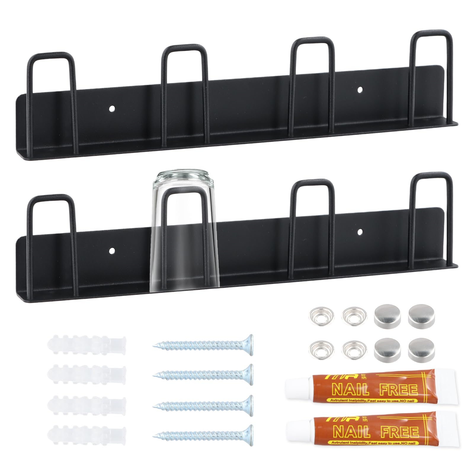 2 Piezas Negro Tazas Soportes ​Montado en la Pared, Percha Tazas, Colgador de Tazas, Estante de Taza con 4 Taza de Café de Rack, para cocina, Sala de estar, Oficina