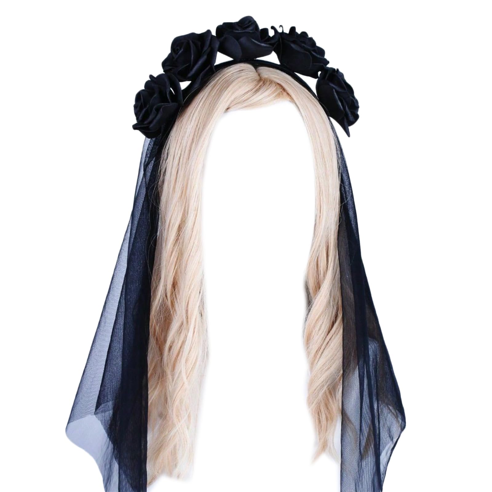 Fentency Halloween Long Veil Headband Rose Flower Veil Hairband Cosplay Costume Headpiece Women Hair Decoration