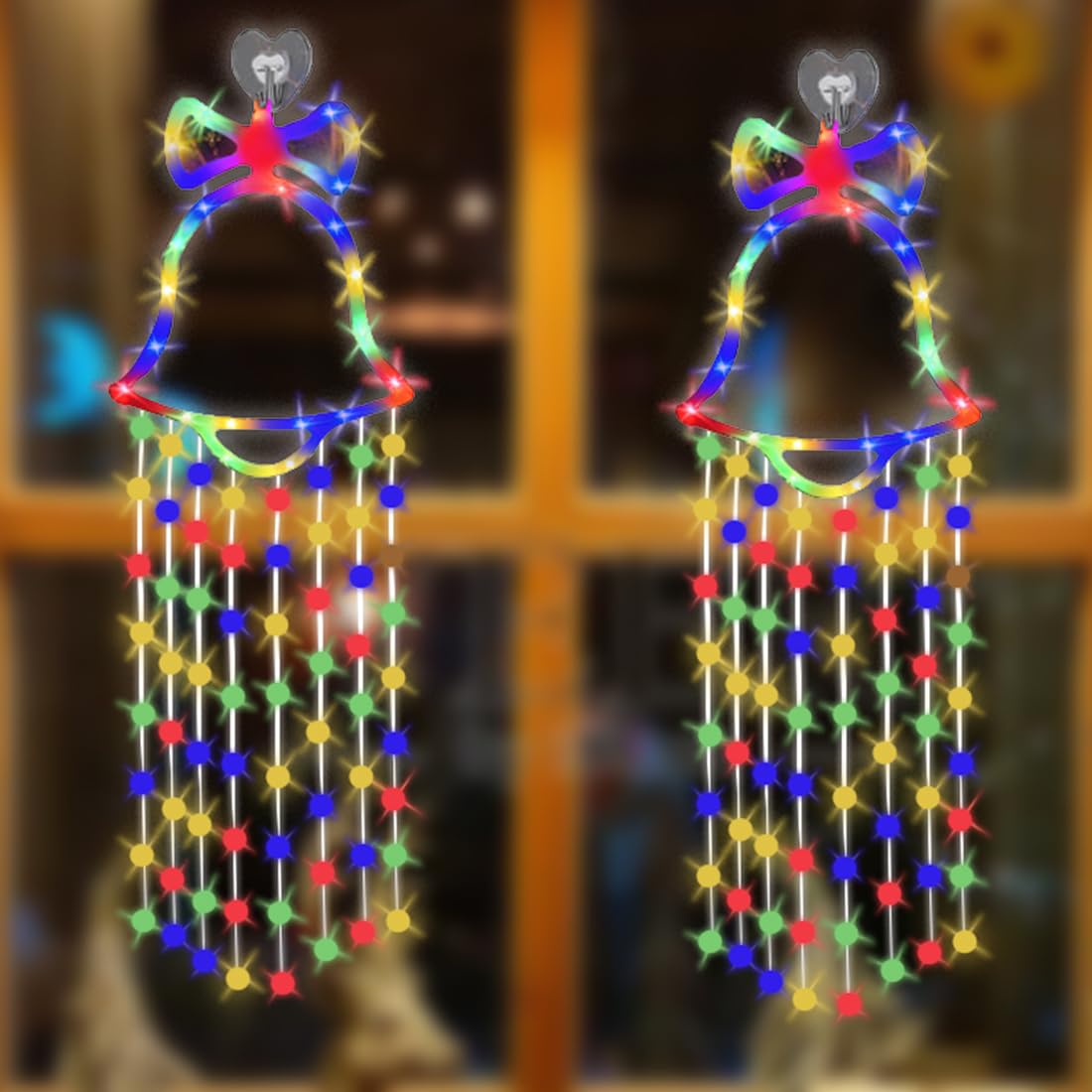 2pcs Christmas Window Lights Indoor,Christmas Tree Decorations Light, Multi-Coloured Curtain Light 100 LED Lighting Beads