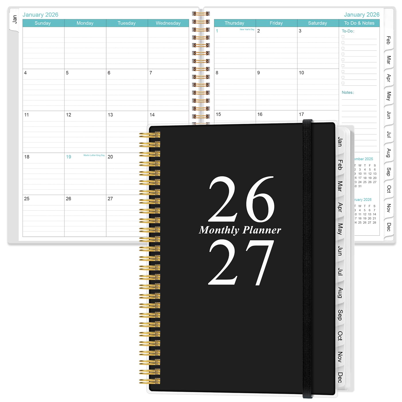2026-2027 Monthly Planner - 18 Monthly Calendar, January 2026 - June 2027, Two Pages Per Month, 9" x11" Planner with Tabs, Strong Twin-Wire Binding,