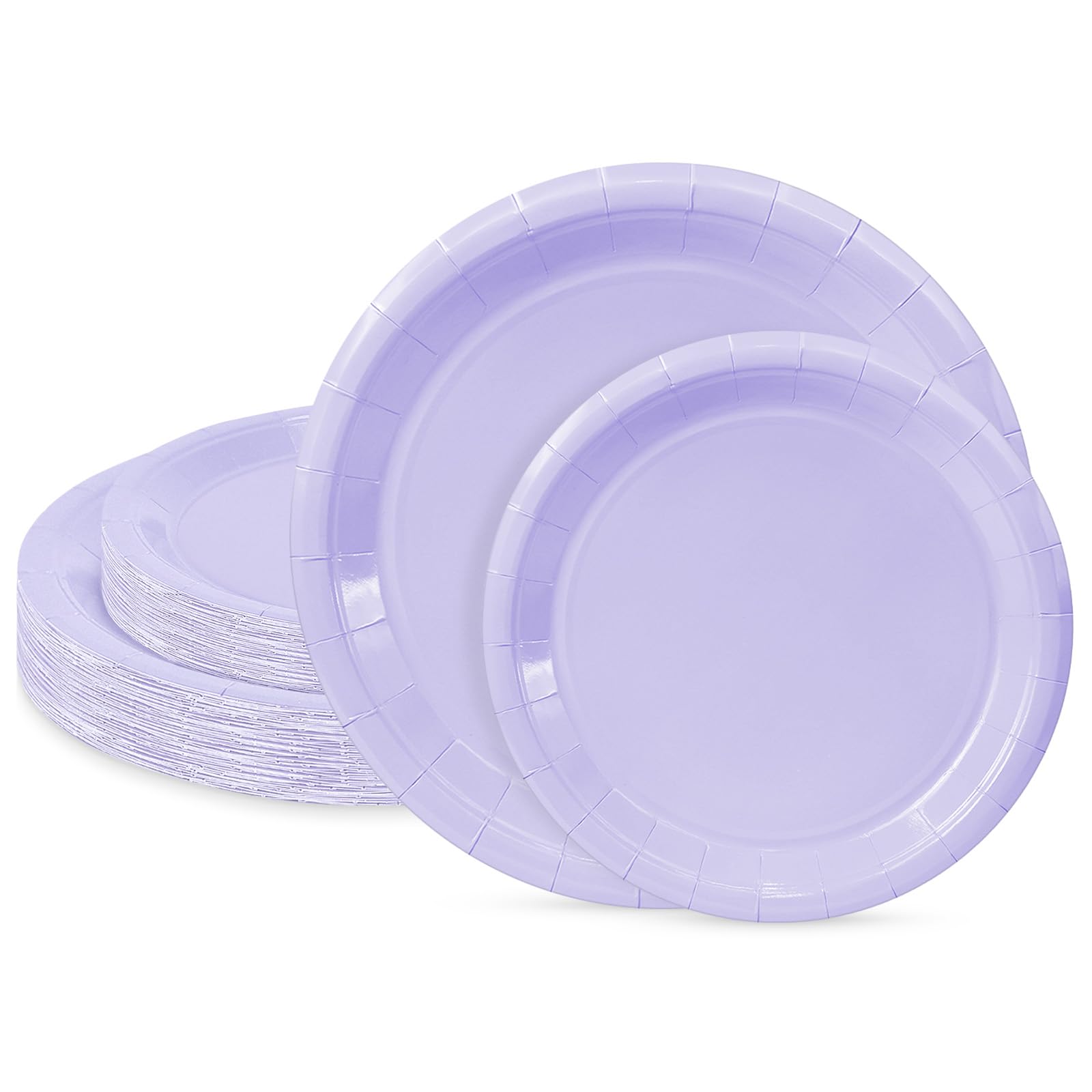 LIKAJON 50 Pcs Light Purple Paper Plates, 25 Pcs 9 Inch and 25 Pcs 7 Inch Disposable Dessert Plates for Valentines,Tea Party, Baby Shower, Birthday,