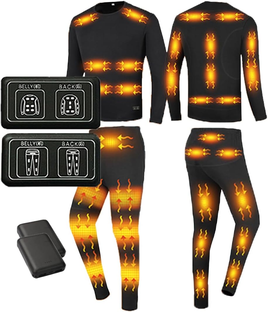 Thermal Underwears Set with 32 Heating Zones 3 Control Temperature Winter Warm Top & Bottom Suit for Moto Hunting Ski