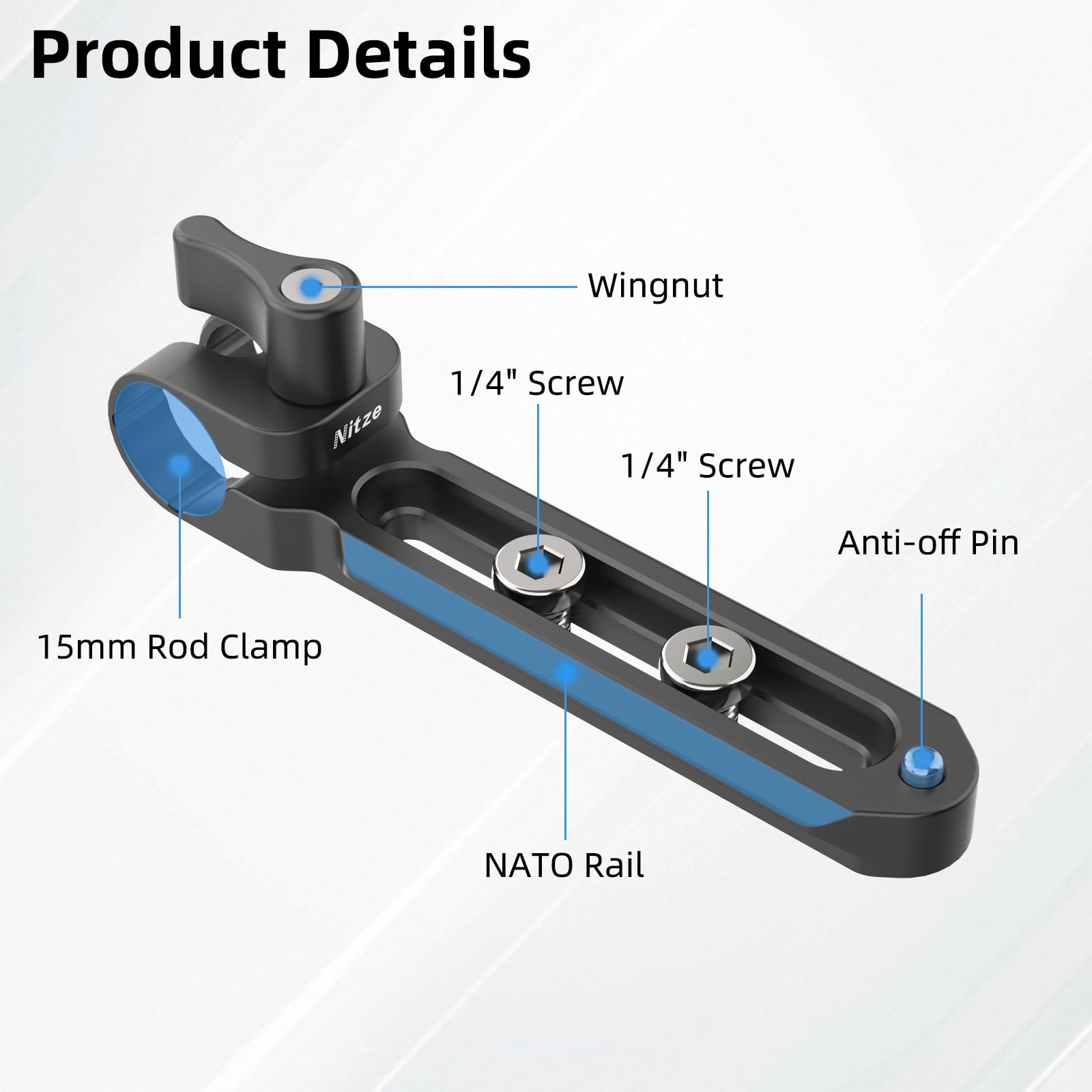 Nitze 15mm Single Rod Clamp with NATO Rail (4") und Sicherungsstift zur Befestigung von 15-mm-Stangen und Schnellverschluss-NATO-Klemmenzubehör – N49-B4
