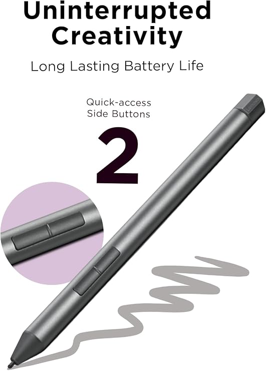 Lenovo Digital Pen 2 (Laptop) - Ultra-Tactile Response - 4,096 Levels of Pressure - Natural Feel Elastometer Pen Tip - Extended Battery Life - Silver, Grey