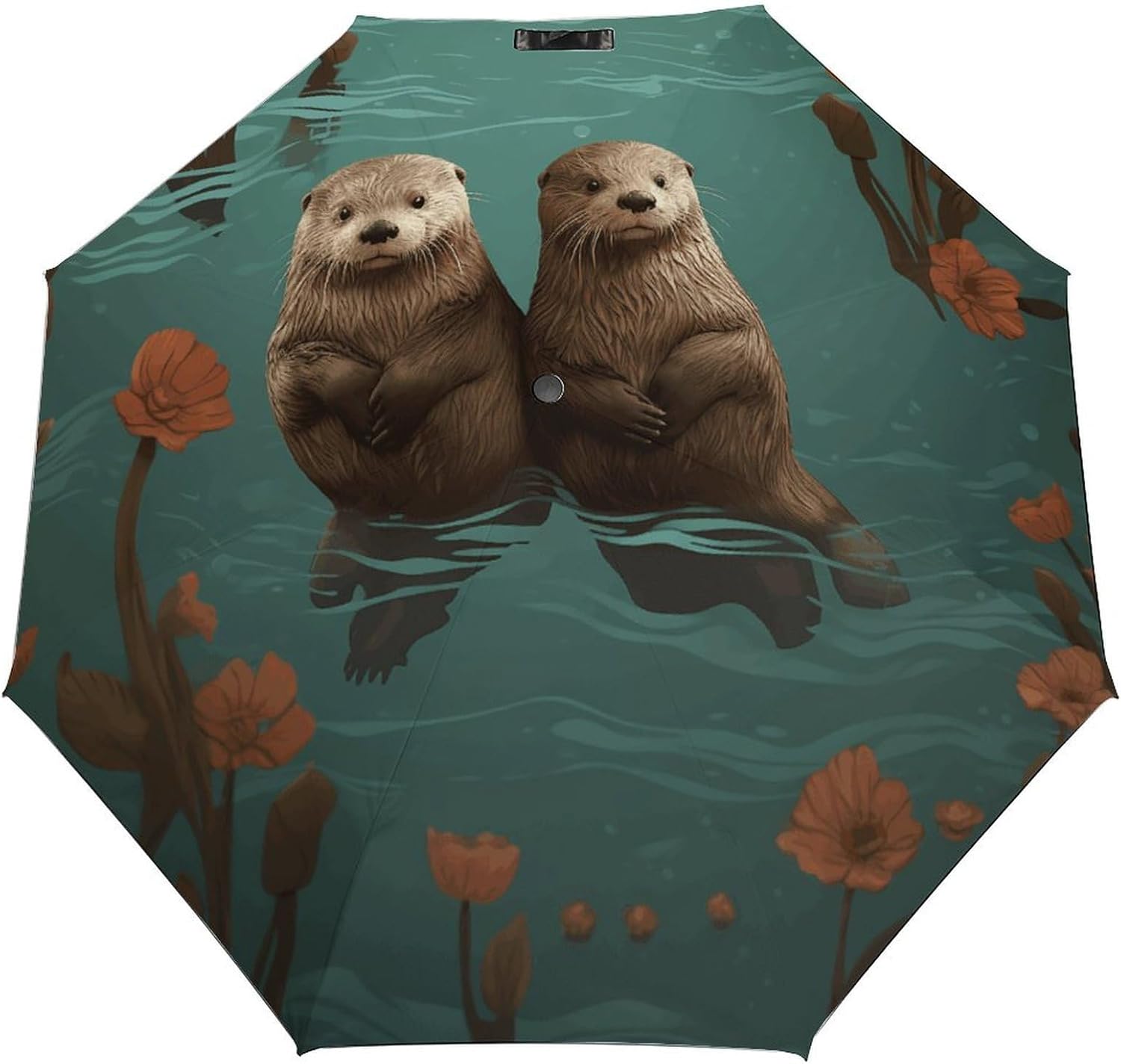 Windproof Travel Umbrella Otters in Love Folding Small Sun Umbrella Lightweight Small And Compact Suit for Pocket