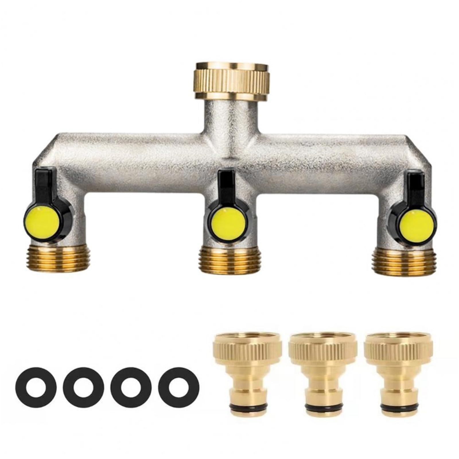 Divisor de Manguera jardín 3 vías, colector Grifo latón niquelado, Adaptador Espiga 3/4 "para Jardines, Granjas para Riego De Jardín Grande