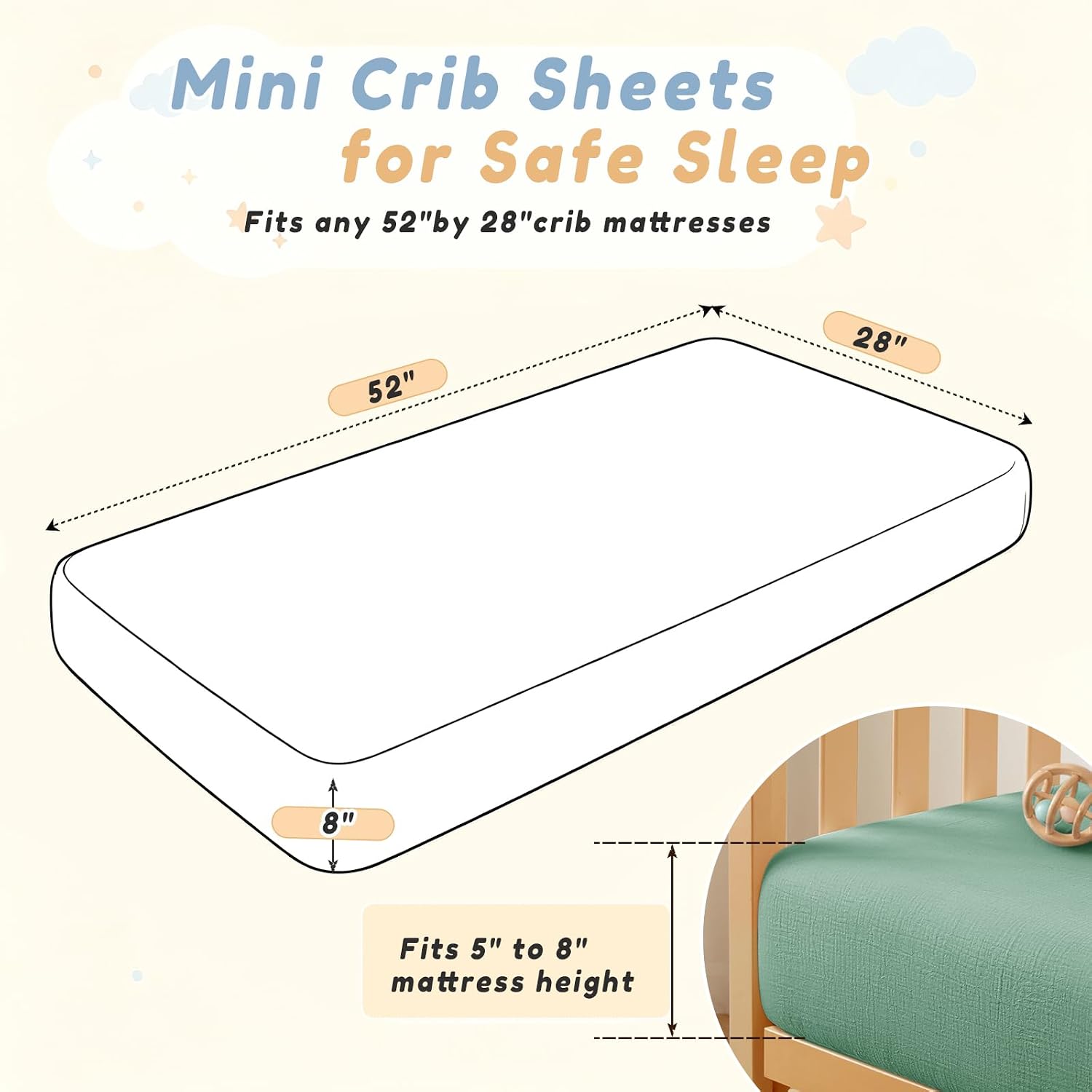 Horbaunal 2 Pack Muslin Crib Sheets for Baby, 52" x 28", Beige & Green image 5