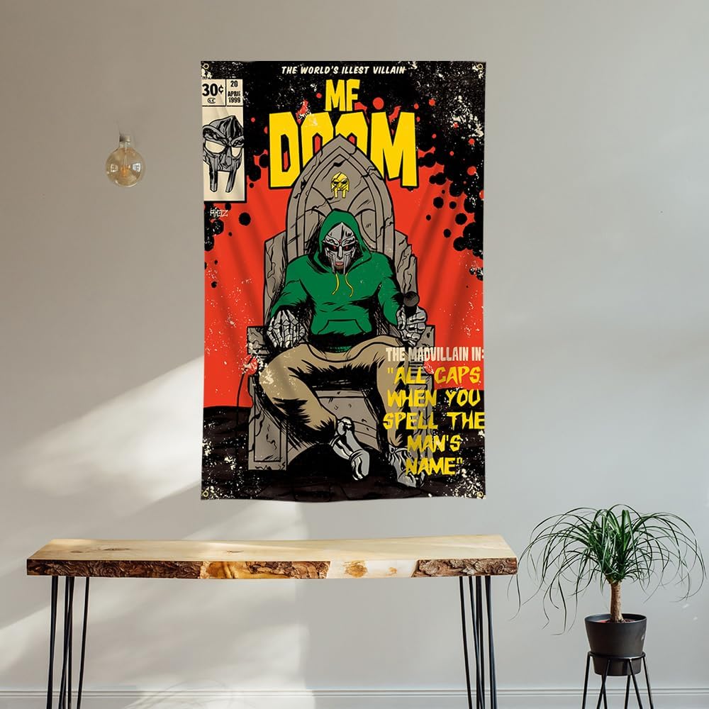 Konern 40x60in MF DOOM Tapestry madvillain Flag Polyester Album Cover Wall Hanging Art Tapestry