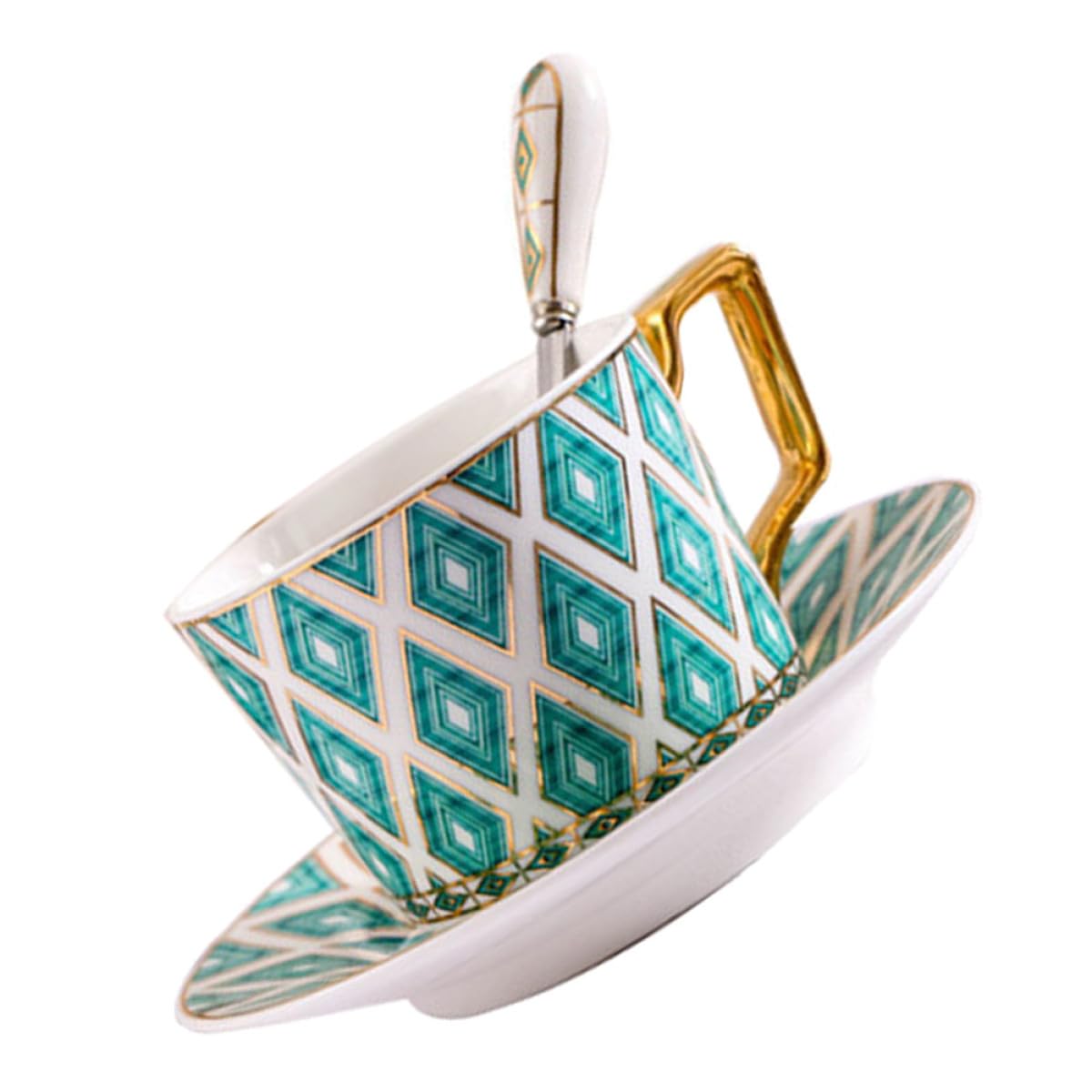 1juego Taza de Café Europea de Porcelana Ósea con Platillo y Cuchara Vajilla Elegante para Café Té y Bebidas Calientes Set
