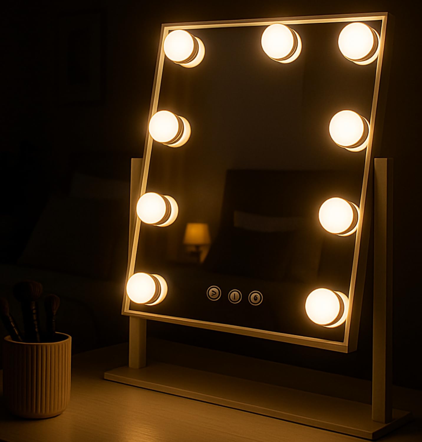 EMINENZA Makeup Mirror with Light Hollywood Mirror 9 Adjustable LED Bulbs Vanity with Light for Table Makeup Mirrors for Makeup 360° Rotation Touch Control Magnifier Included