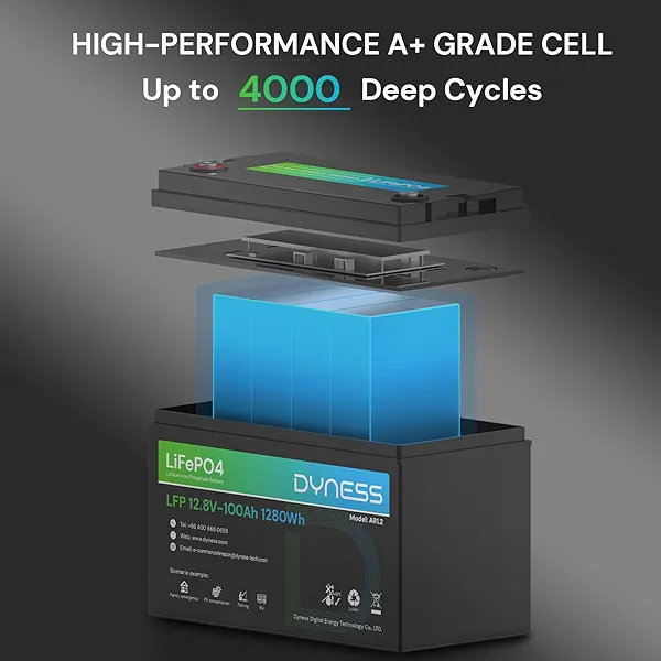 Dyness 12V 100Ah LiFePO4 Lithium Battery BCI Group 31 with Low-Temp Protection, A+ Grade Cell Built-in 100A BMS, 12.8 Volt Lithium Battery Perfect for RV, Solar System, Off-Grid, Home Energy Storage