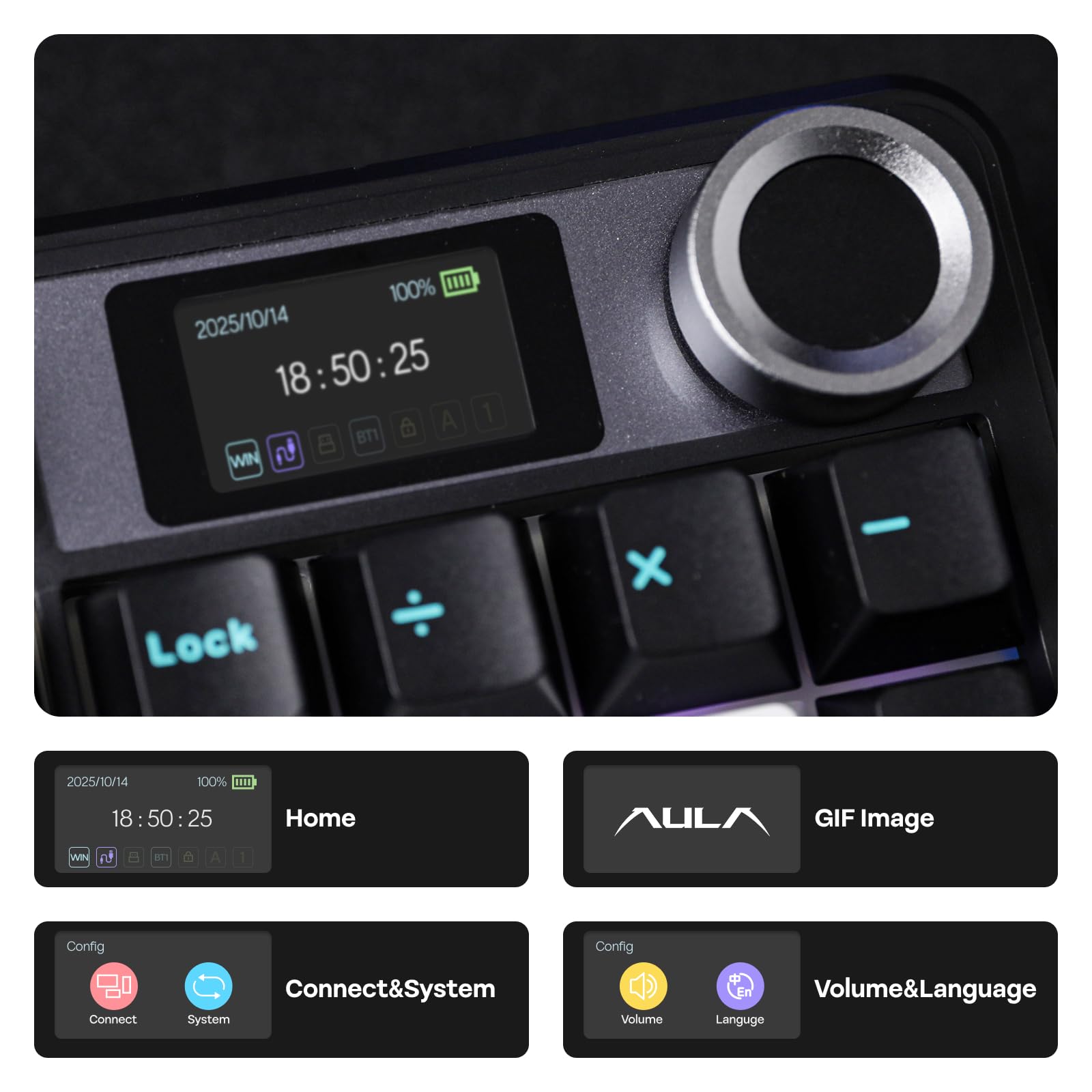 EPOMAKER X AULA F108 PRO Tastiera da Gioco Wireless con Schermo, Batteria da 8000mAh, 104 Tasti e Manopola Sostituibili a Caldo, RGB, per Mac/PC/Android, qwerty (NeroBiancoBlu, Reaper Switch)
