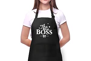 Funny Boss Lady Apron, Real Boss Black Apron with 3 Pockets, Gift...