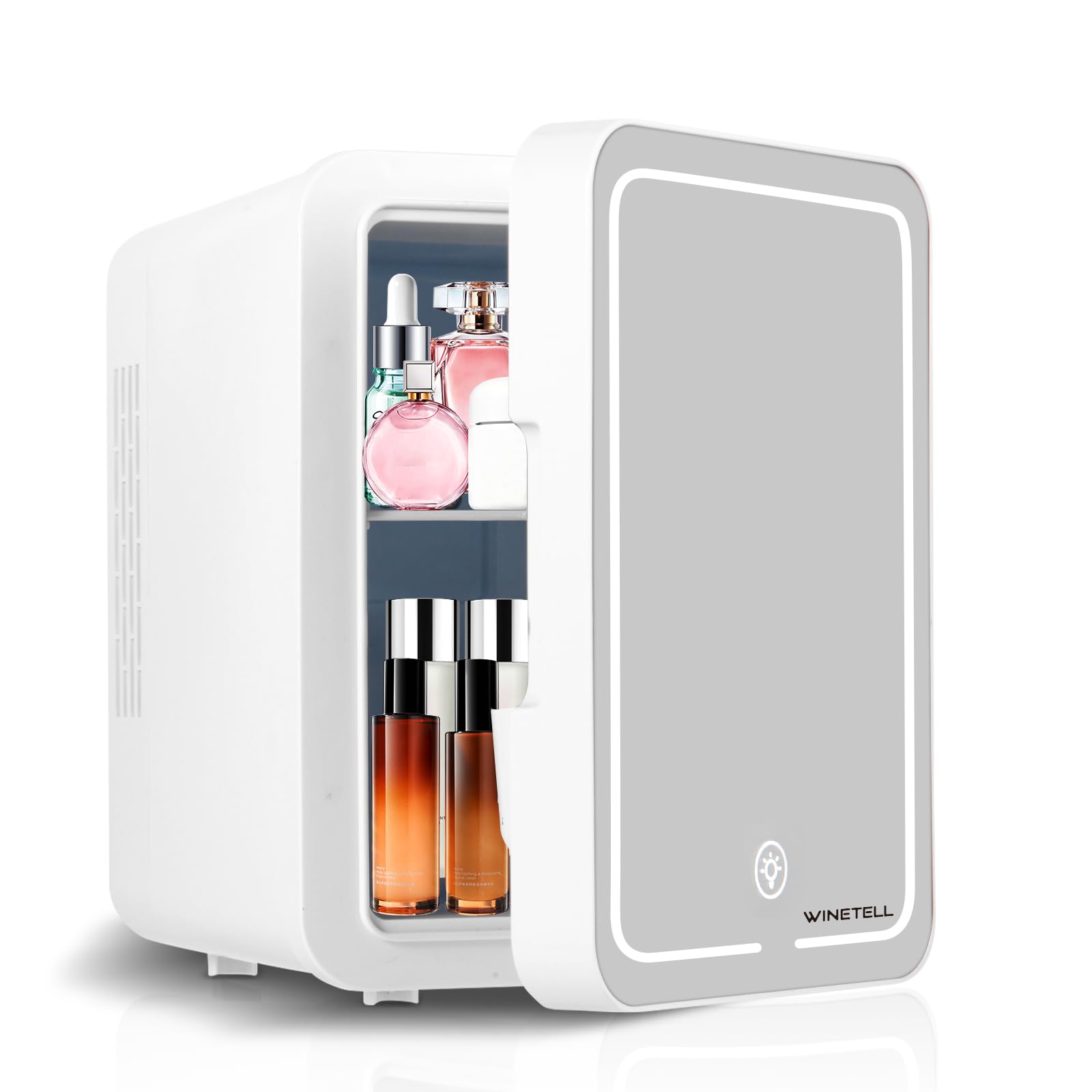 Makeup Fridge with Dimmable LED Light Mirror, 4L Mini Fridge for Bedroom, Car, Office & Dorm, Cooler & Warmer, Portable Small Refrigerator for Cosmetics, Skin Care, White