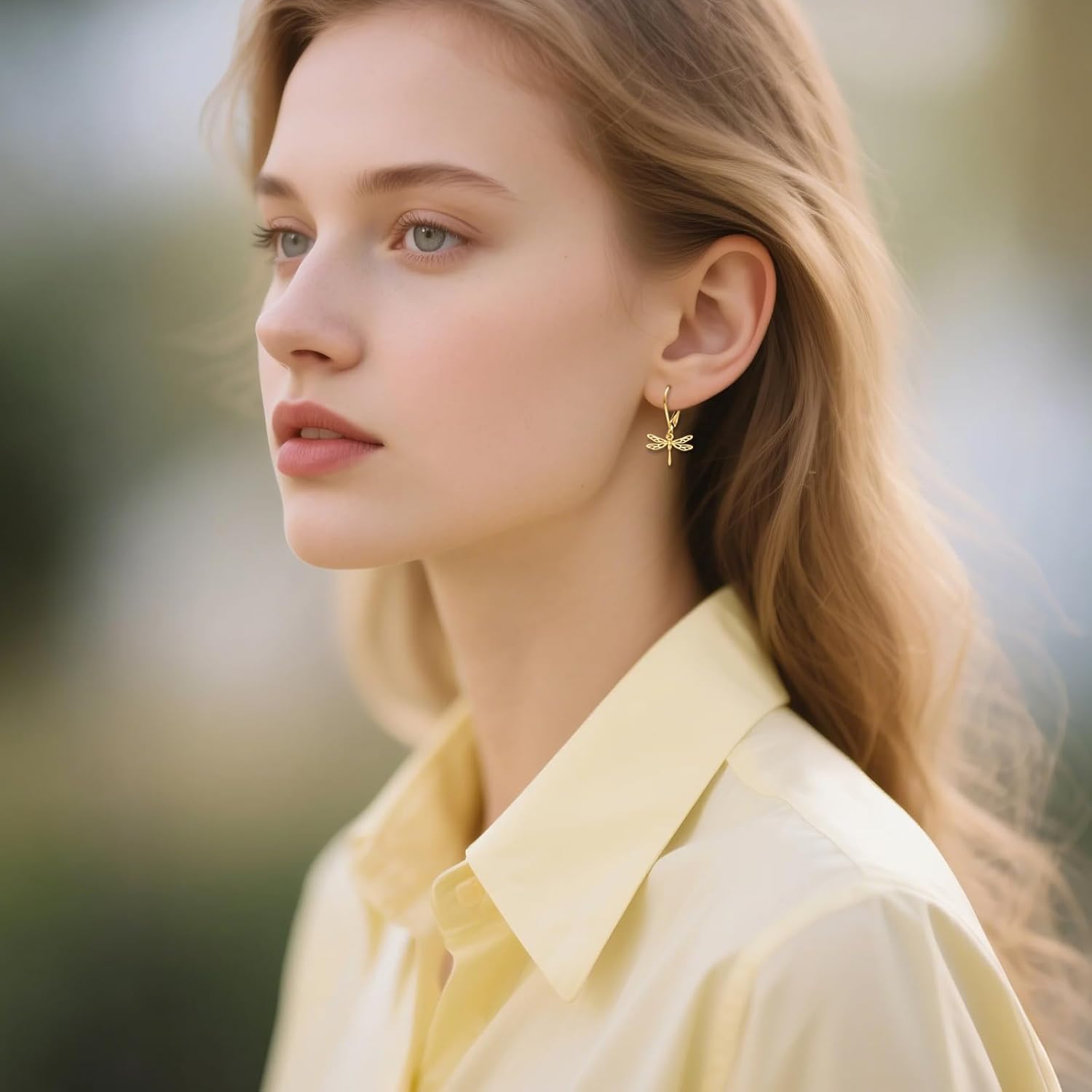 DOVRAN 10K/14K Real Gold Dragonfly Earrings Cute Animal Leverback Dangling Earrings Dragonfly Jewelry for Women - Image 5