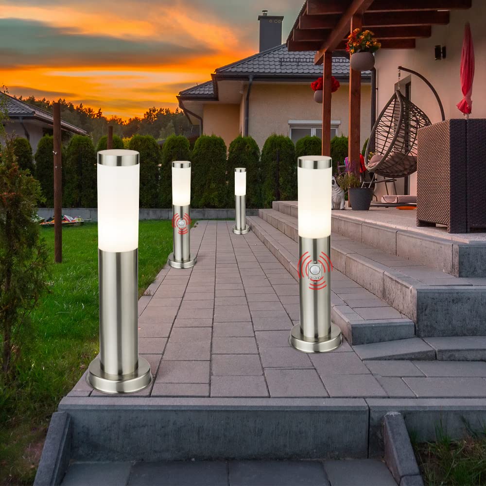4er Set Steh Leuchten Außen Weg Beleuchtungen Edelstahl Stand Lampen Bewegungsmelder IP44 E27