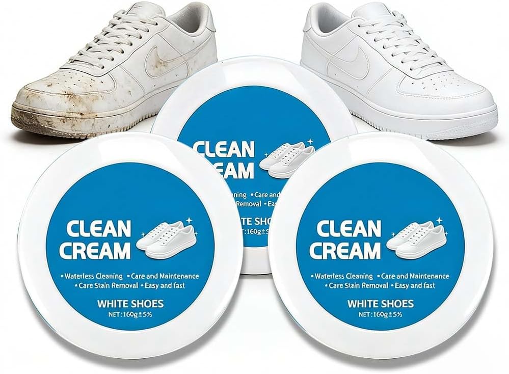 White Shoe Cover Cleaning Cream, Solid Formula, No Water Needed, with Sponge, Multi-Functional Cleaner