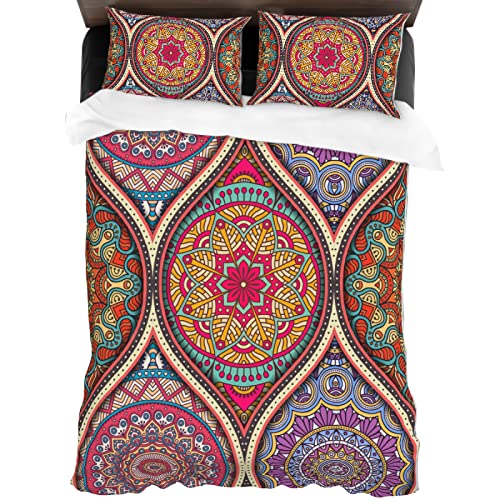 Damngud Bohemian Bedding Mandala Duvet Cover Queen, Boho Chic Hippie Decor Comforter Cover Luxury Soft Microfiber Bedspreads Quilt Cover With Zipper,2 Pillow Shams #TOP1