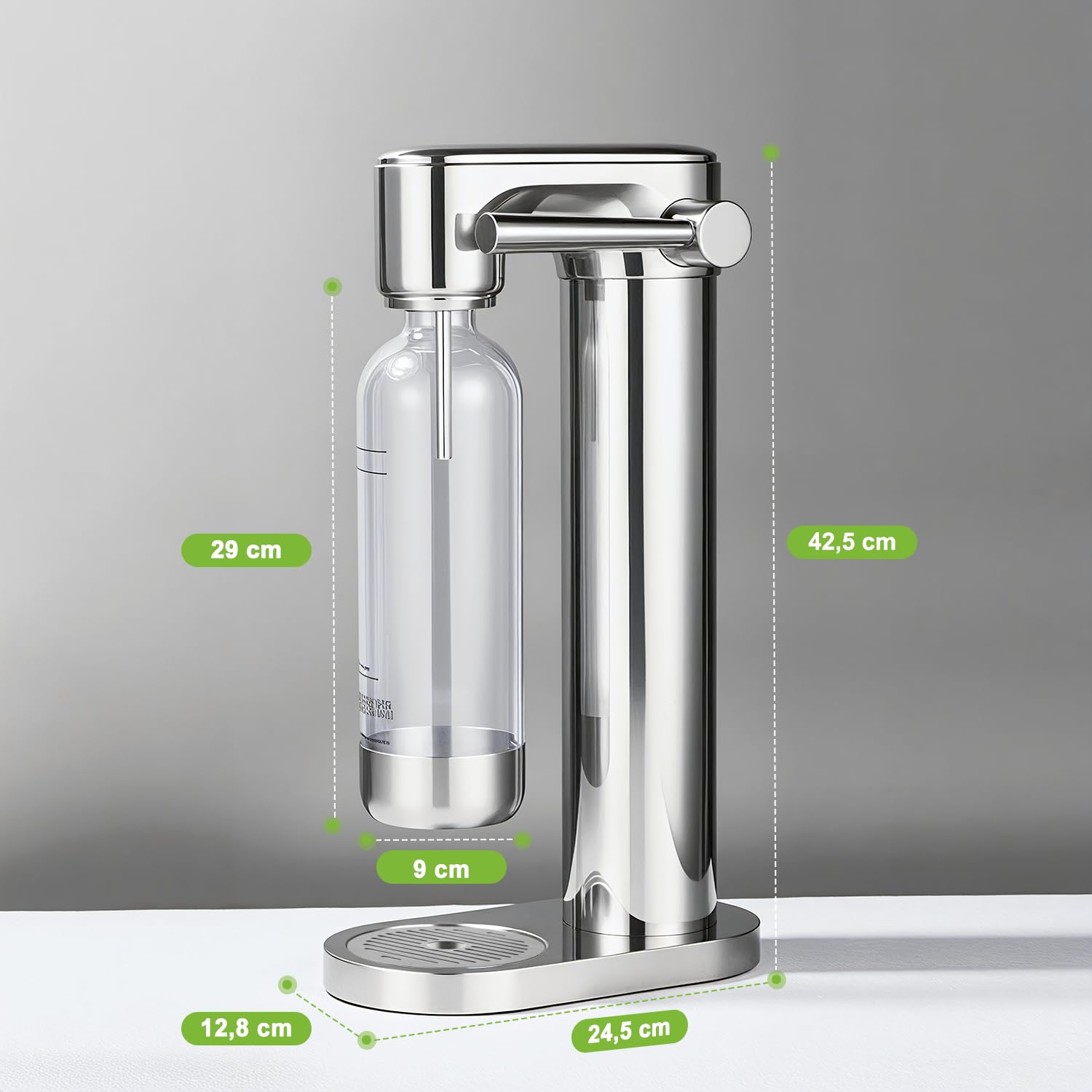 Wassersprudler Edelstahl, Manuelle Kohlensäuremaschine für Zuhause, Mit BPA-freier PET-Flasche, Kompatibel mit 60L Gewinde-CO₂-Zylindern (Zylinder nicht enthalten)