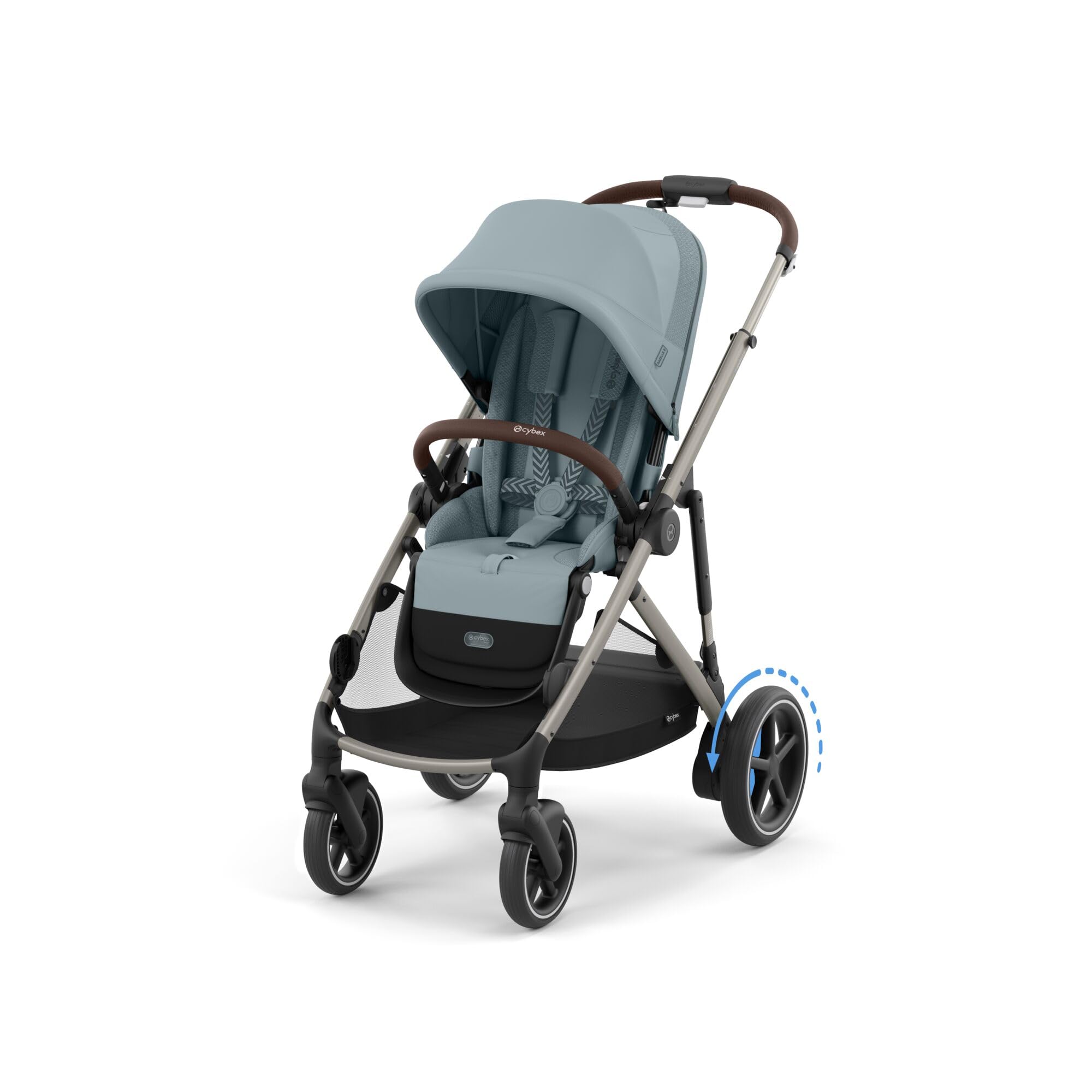 CYBEX Poussette Gold e-GAZELLE S, de la naissance à environ 4 ans, max. 22 kg (mode simple) / 2x 22 kg (mode duo), système tout-en-1 avec propulsion électrique et 20+ configurations, Bleu orageux