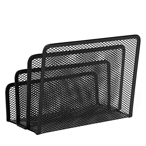 Aktenhalter Organizer Metall Mesh Stehsammler Schreibtisch Organizer mit 3 vertikalen Stehfächern Dokumentenablage Dokumentenhalter Zeitungsständer Platzsparend Briefhalter für Büro Familie Schule