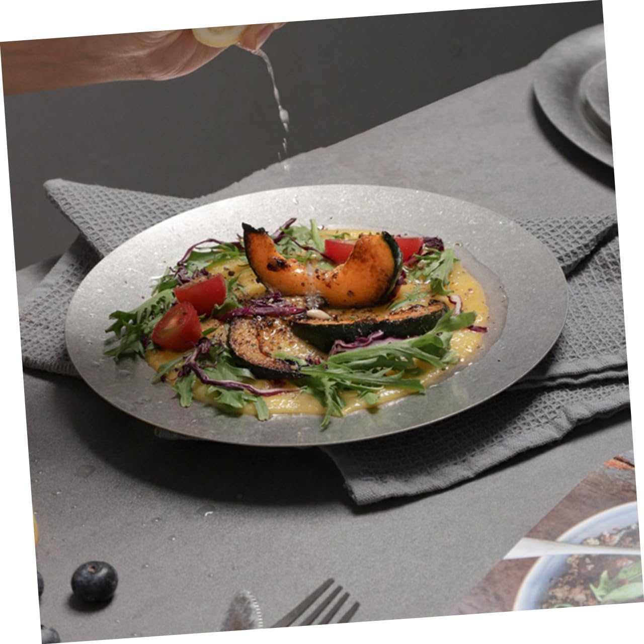 Multifunctional Stainless Steel Dinner Plate for Western Cuisine and Elegant Serving Dish for Outdoor Camping Restaurants and Home Use Vintage Design
