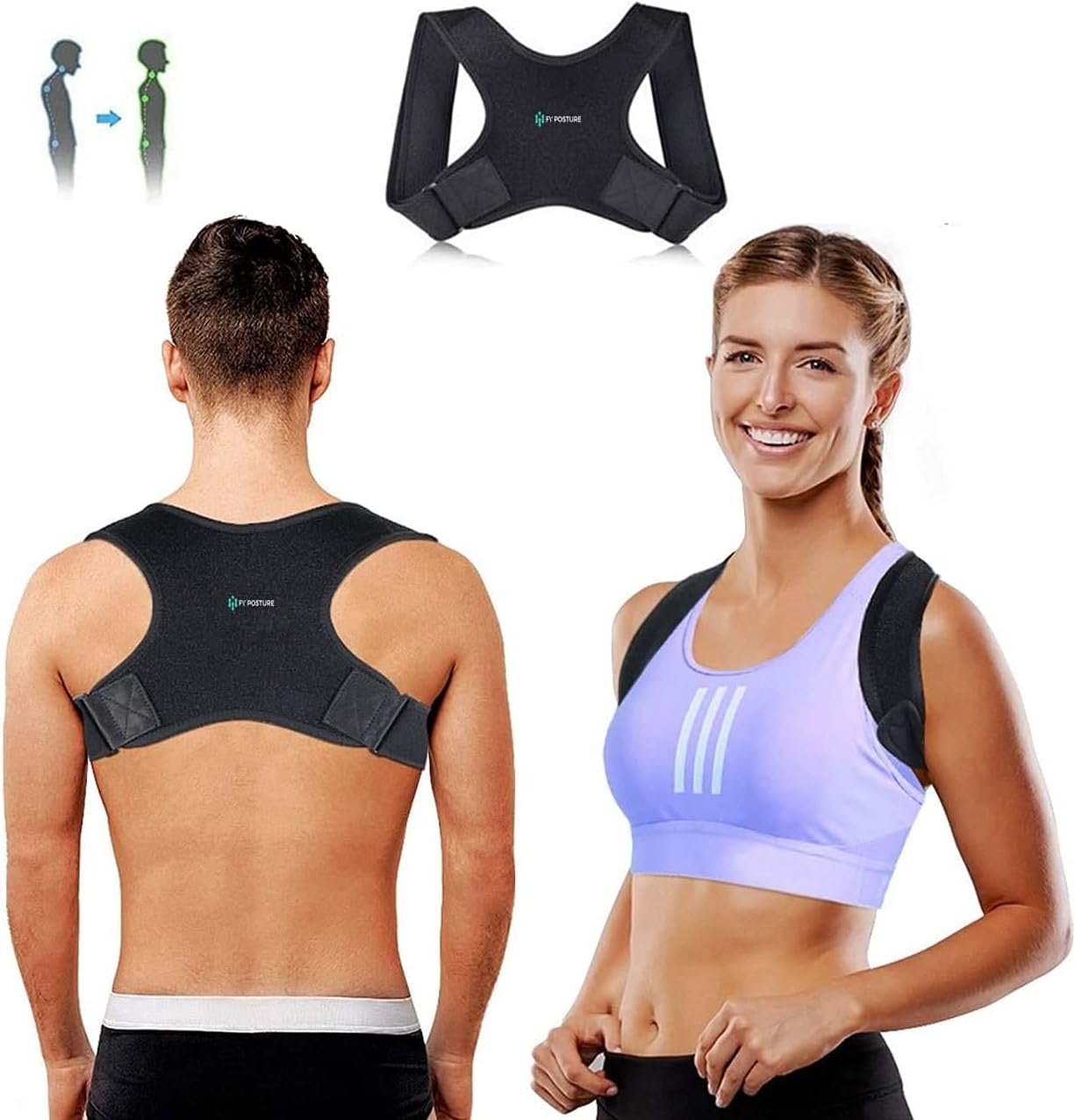sansila Posture Corrector for Women & Men - Upper Back Brace for Clavicle Support, Providing Pain Relief from Neck, Back & Shoulder - Fully Adjustable Straightener for Mid (Black) (Model-F7-0T2)