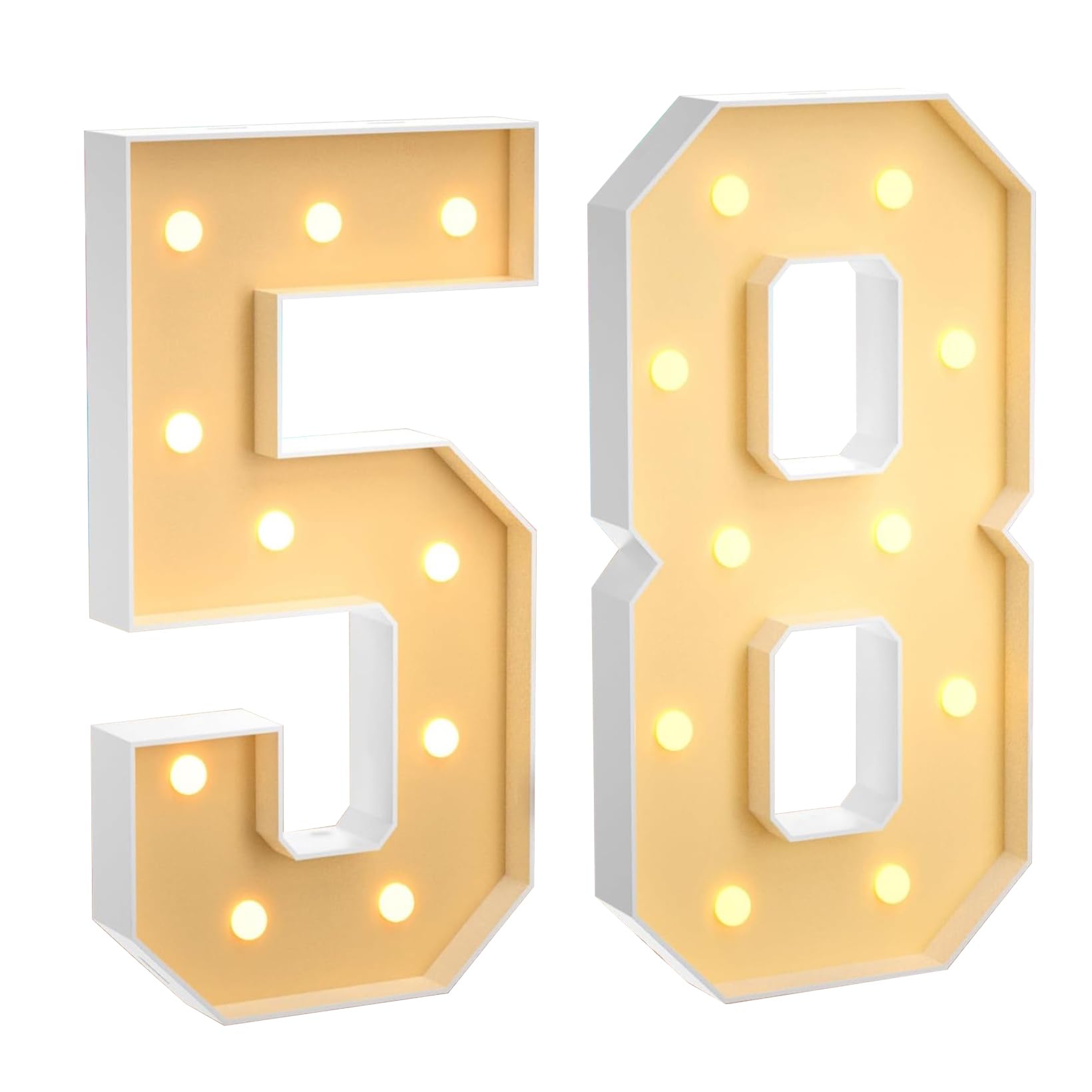 100 cm, grande numero 58, con numeri a LED grandi, decorazione a mosaico, luce bianca calda, per casa, feste, compleanni, matrimoni, compleanni e Natale