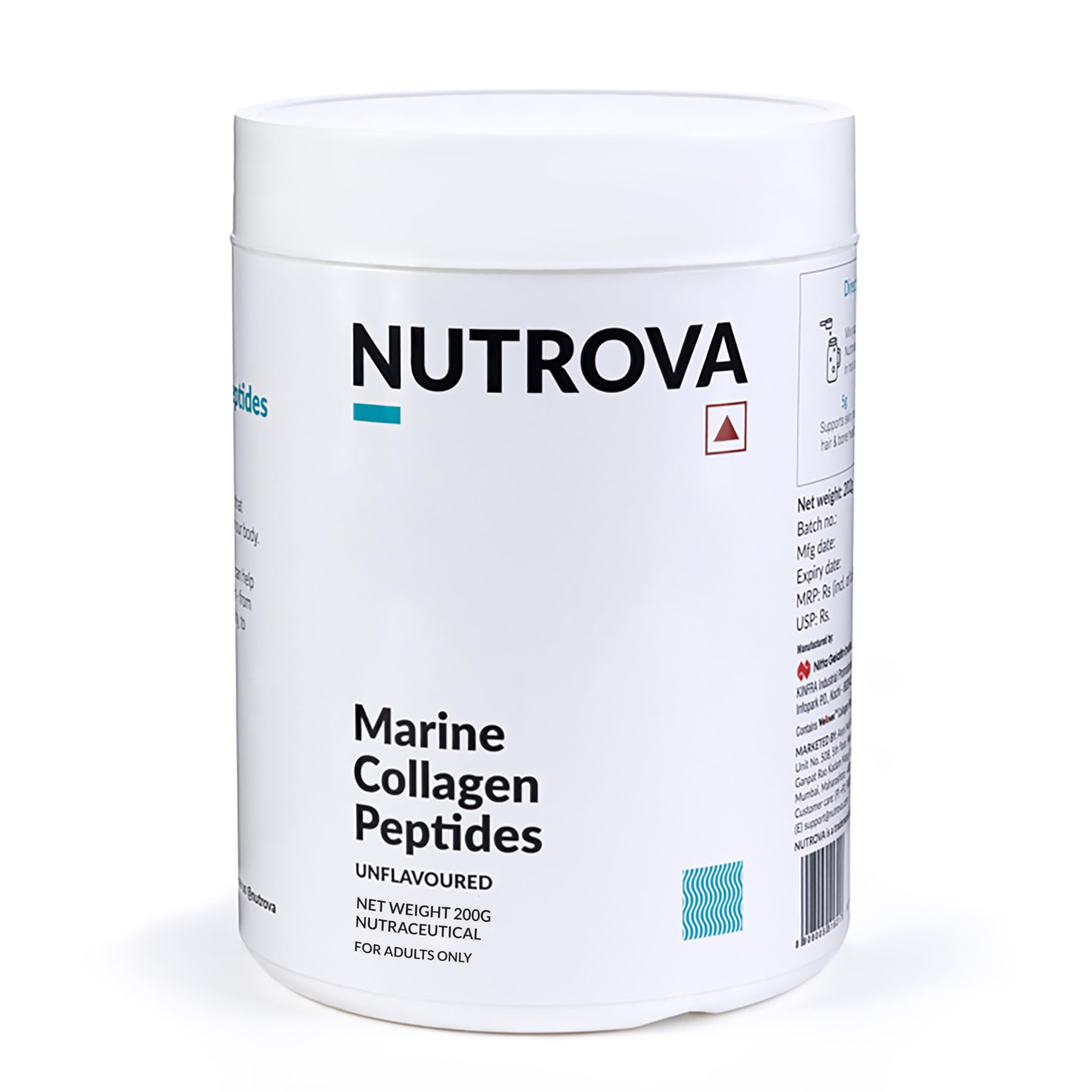 NUTROVA Marine Collagen Peptides for Men & Women, For Healthy Skin & Hair, Nails, Bones - Anti-Aging Supplement – Unflavoured Easy to Mix Powder (200gm) – Neutral Smell & Taste