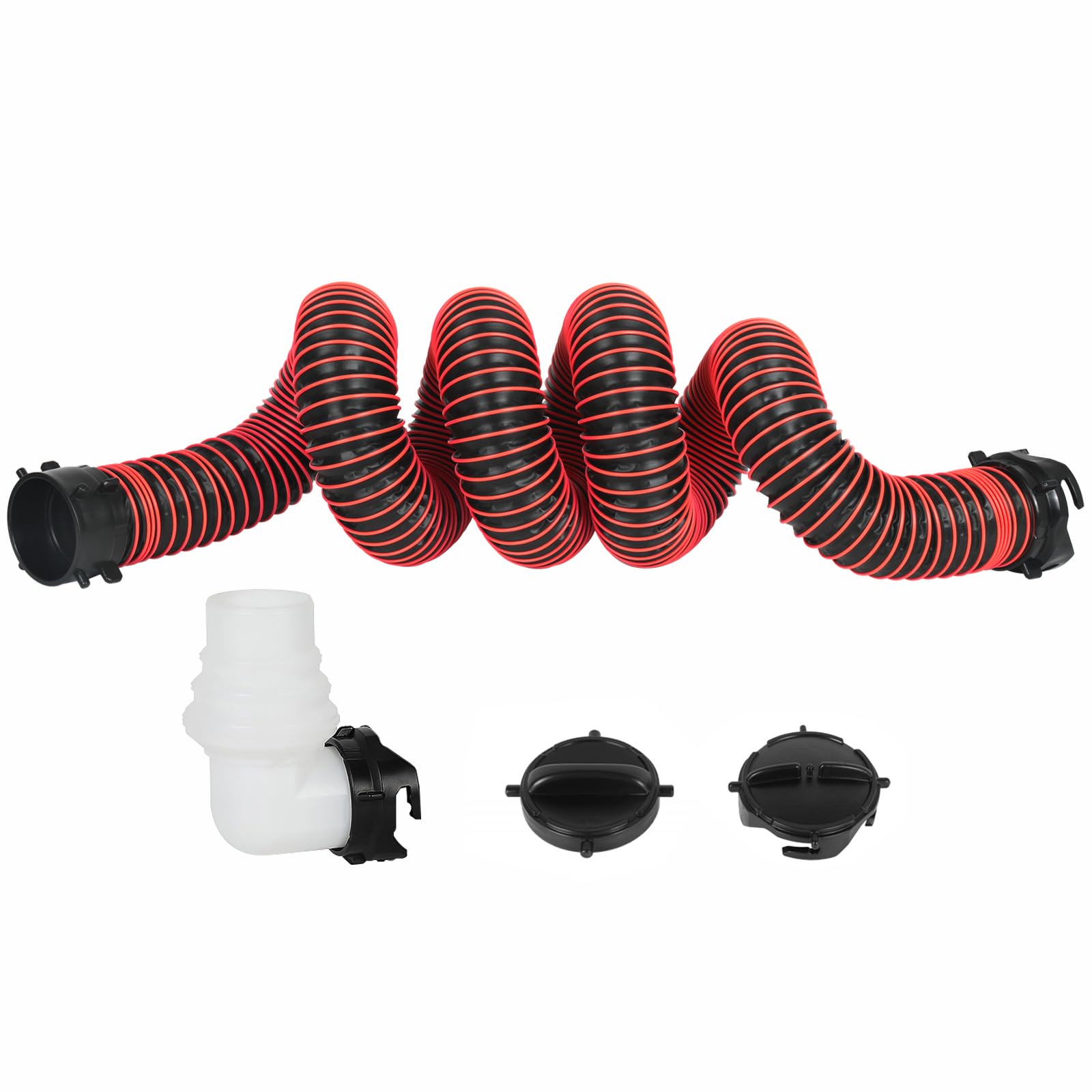 15FT RV Sewer Hose with Bayonet Fittings and 4-in-1 Adapter Elbow
