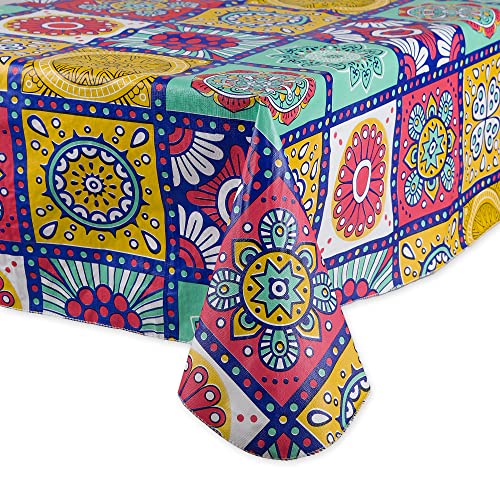 Dii Morocco Vinyl Tabletop Collection Tablecloth, Flannel Backed, Rectangle, 60X84, Morocco Summer #TOP1