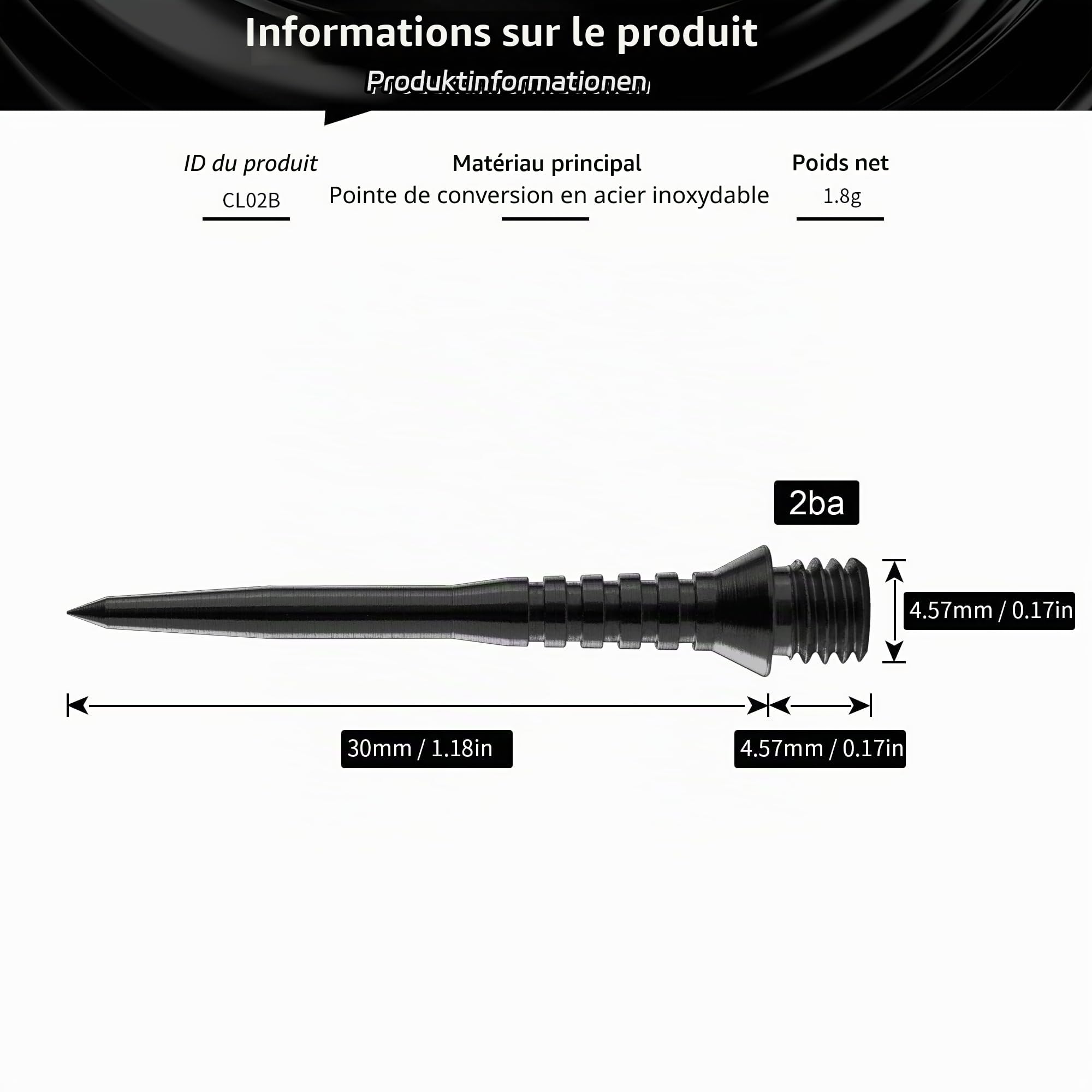 CyeeLife Steel Dart Tip 30mm, Pointes de fléchettes de Remplacement, Accessoires Professionnels pour fléchettes, Noir