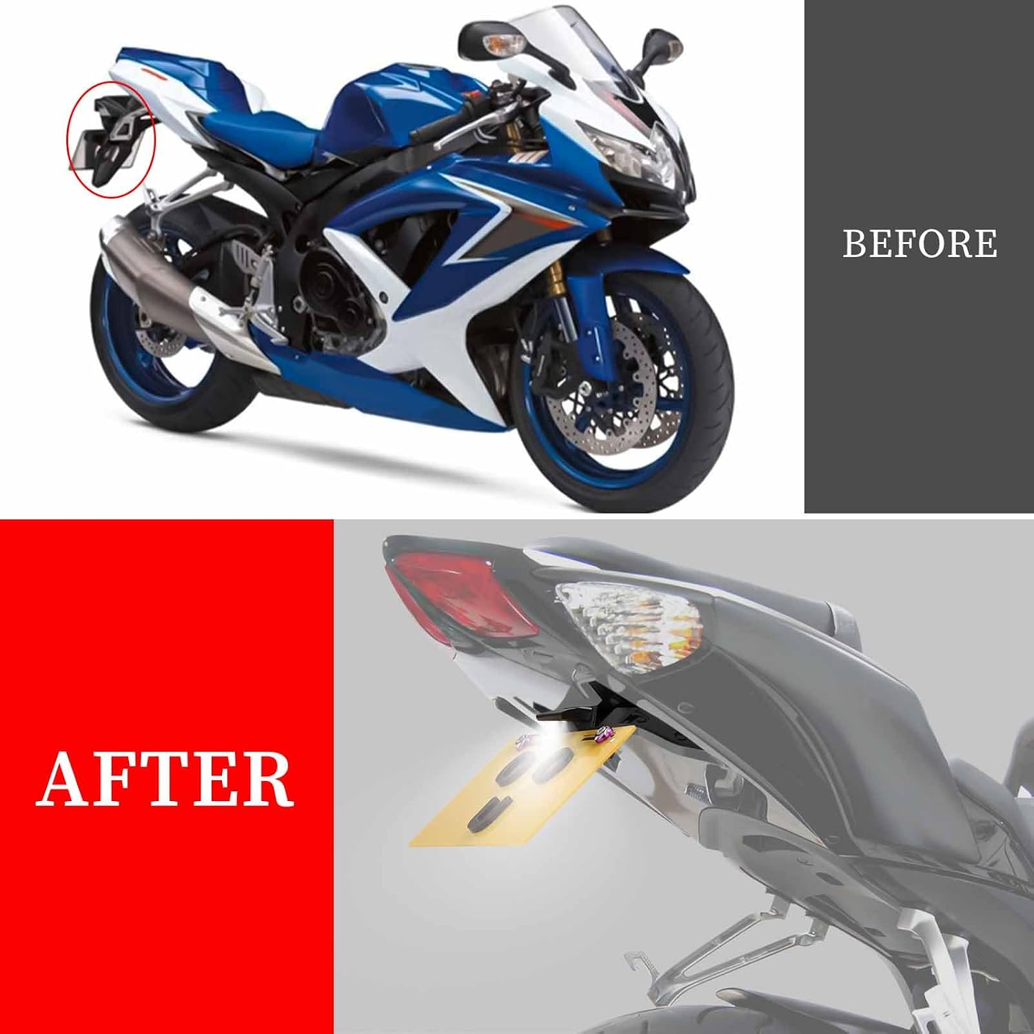 License Plate Holder Rear Fender Eliminator Tail Tidy Compatible with GSX-R 600 GSXR750 GSX-R 750 2008 2009 2010 K8