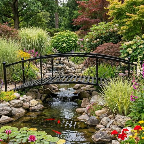 TTGIEET Metal Garden Bridge 6 FT, Durable Decorative Footbridge with Siderails Large Outdoor Bridges, Weight Capacity 660 lbs for Backyard, Creek, Lawn, Stream (6FT)
