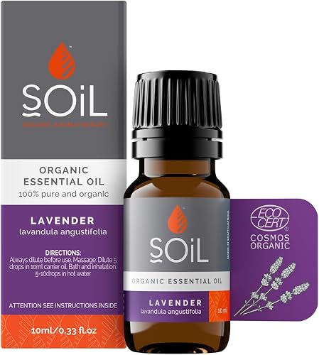 SOiL Organic Lavender Essential Oil - 10ml - For Diffuser, Massage and Skin - Great as a Sleep Aid