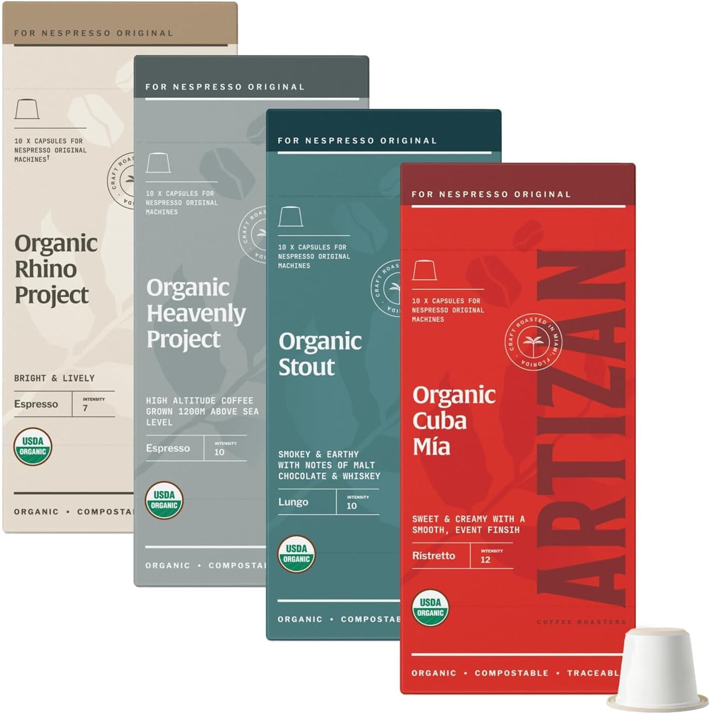 Artizan Coffee USDA Organic Espresso Coffee Capsules For Nespresso Original | Signature Blend Variety | 40 Compatible Compostable Pods