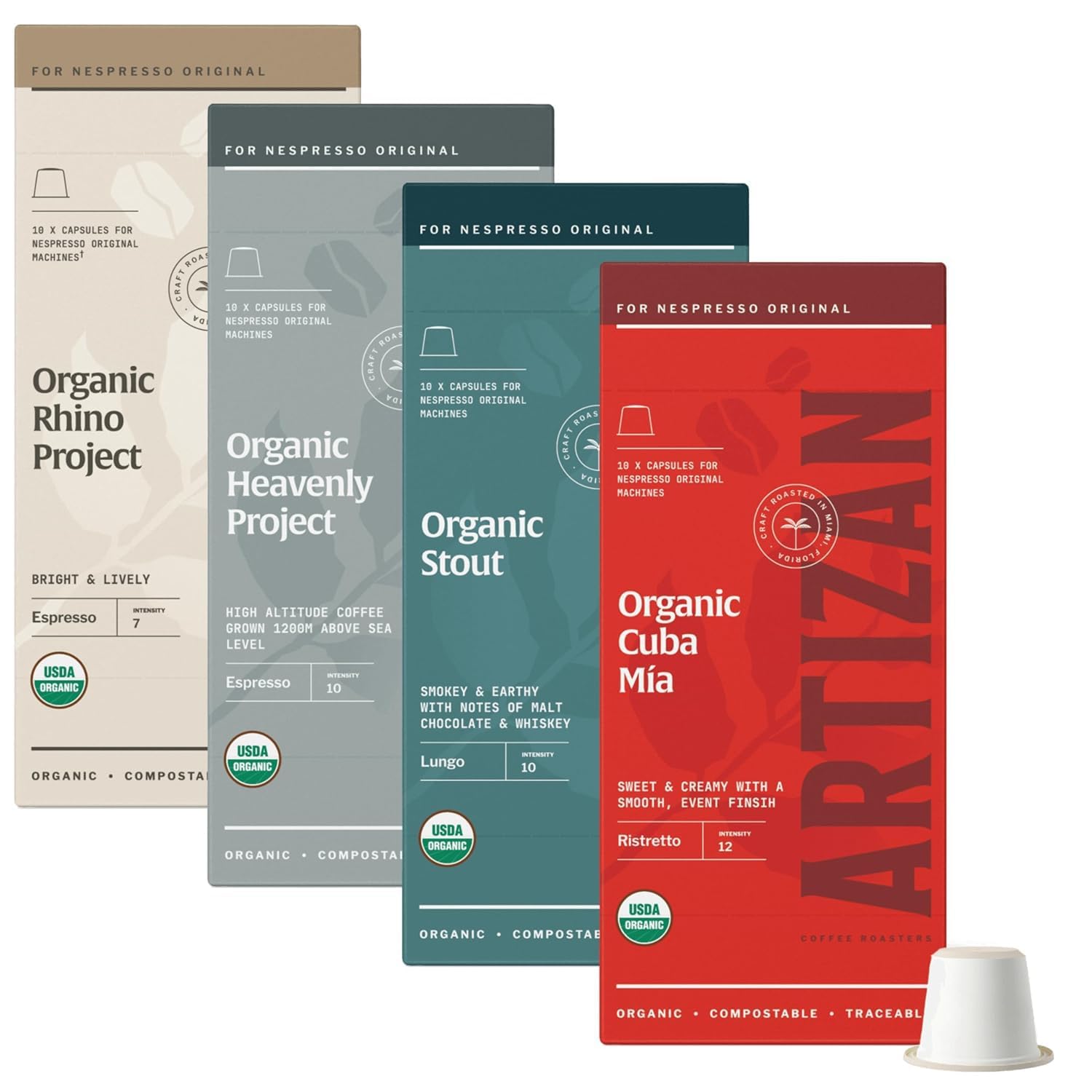 Artizan Coffee USDA Organic Espresso Coffee Capsules For Nespresso Original | Signature Blend Variety | 40 Compatible Compostable Pods