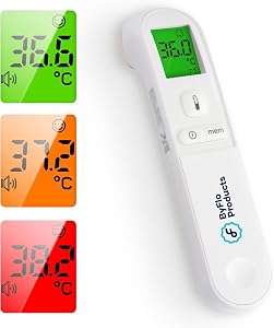 Thermomètre ByFloProducts, thermomètre pour adultes et bébés, thermomètre numérique frontal, thermomètre infrarouge, mémoire et alarme de fièvre, facile à utiliser, lecture de température en 1 seconde