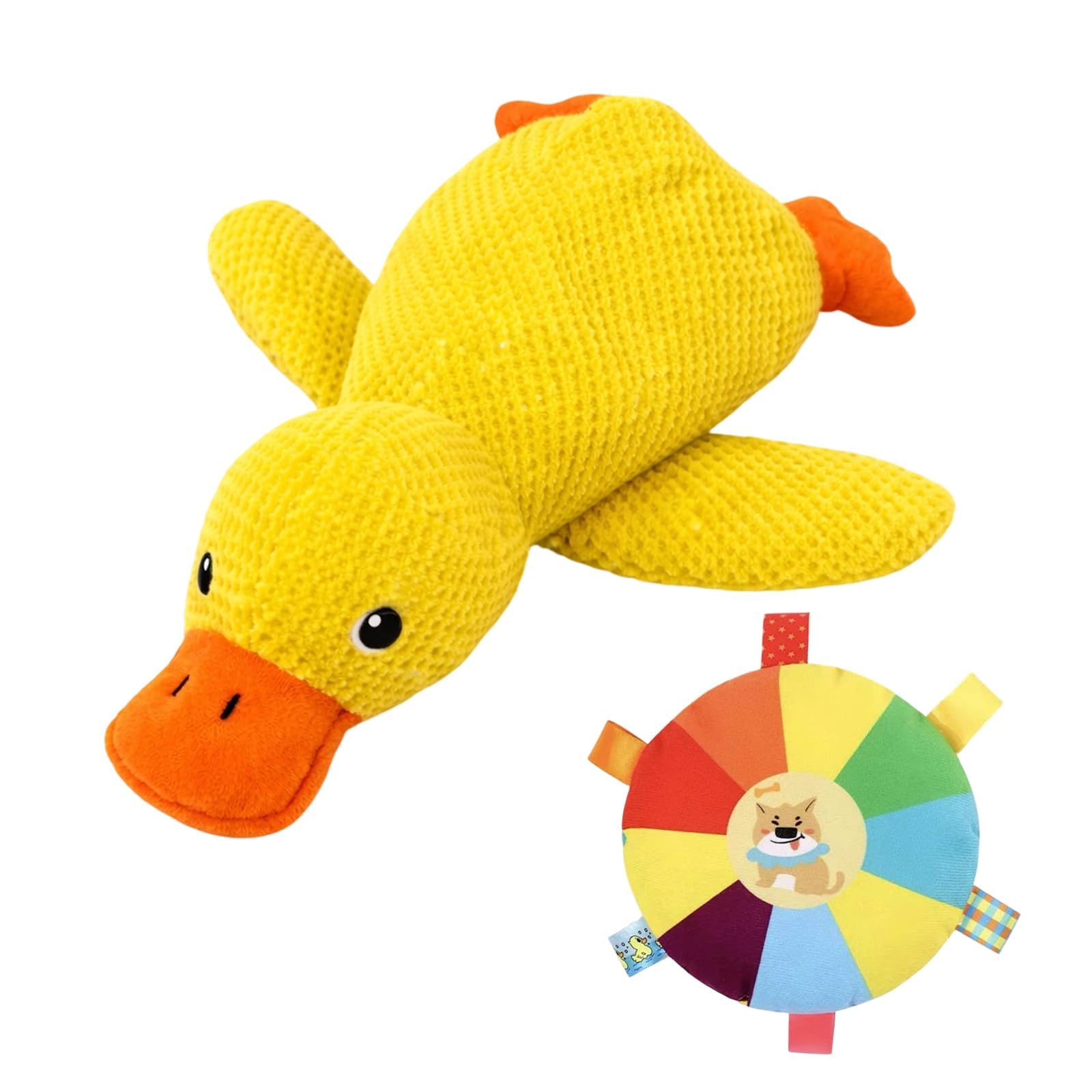 YcsRnn Calming Duck Toy for Dogs, PawJoy Calming Duck with Flying Disc, Yellow Duck Dog Toy for Playtime, Interactive Pet Toy for Calming and Entertainment